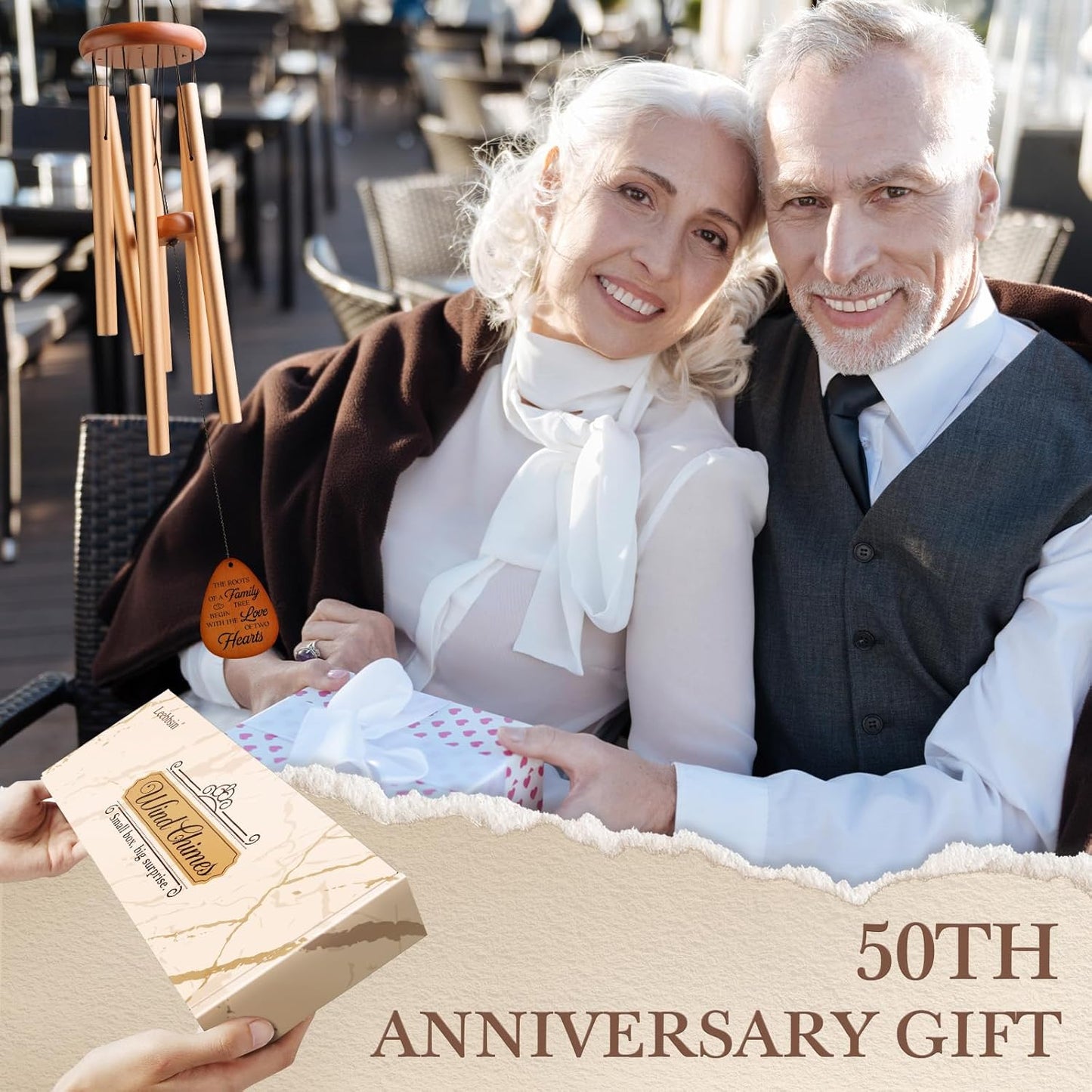 50th Wedding Anniversary Wind Chime, Happy 50th Anniversary Romantic Gifts for Couple, Parents, Wife, Husband, Friends, Golden Anniversary's Keepsake Gifts Ideas-Large 36''