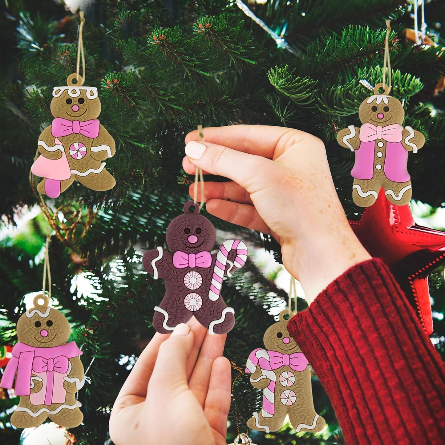 Gingerbread Man Ornaments Christmas Tree Decorations - 24pcs Pink Gingerbread Man Christmas Decorations Hanging Ornaments for Holiday Xmas Tree Home Decor