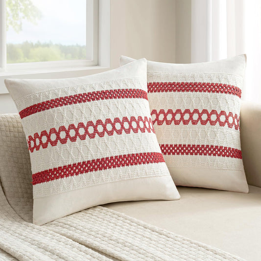 MIULEE Set of 2 Christmas Red Boho Decorative Pillow Covers 20x20 Inch Farmhouse Rustic Couch Throw Pillows Modern Cotton Cushion Covers Retro Cute Macrame Woven Home Decor for Bed Sofa Chair
