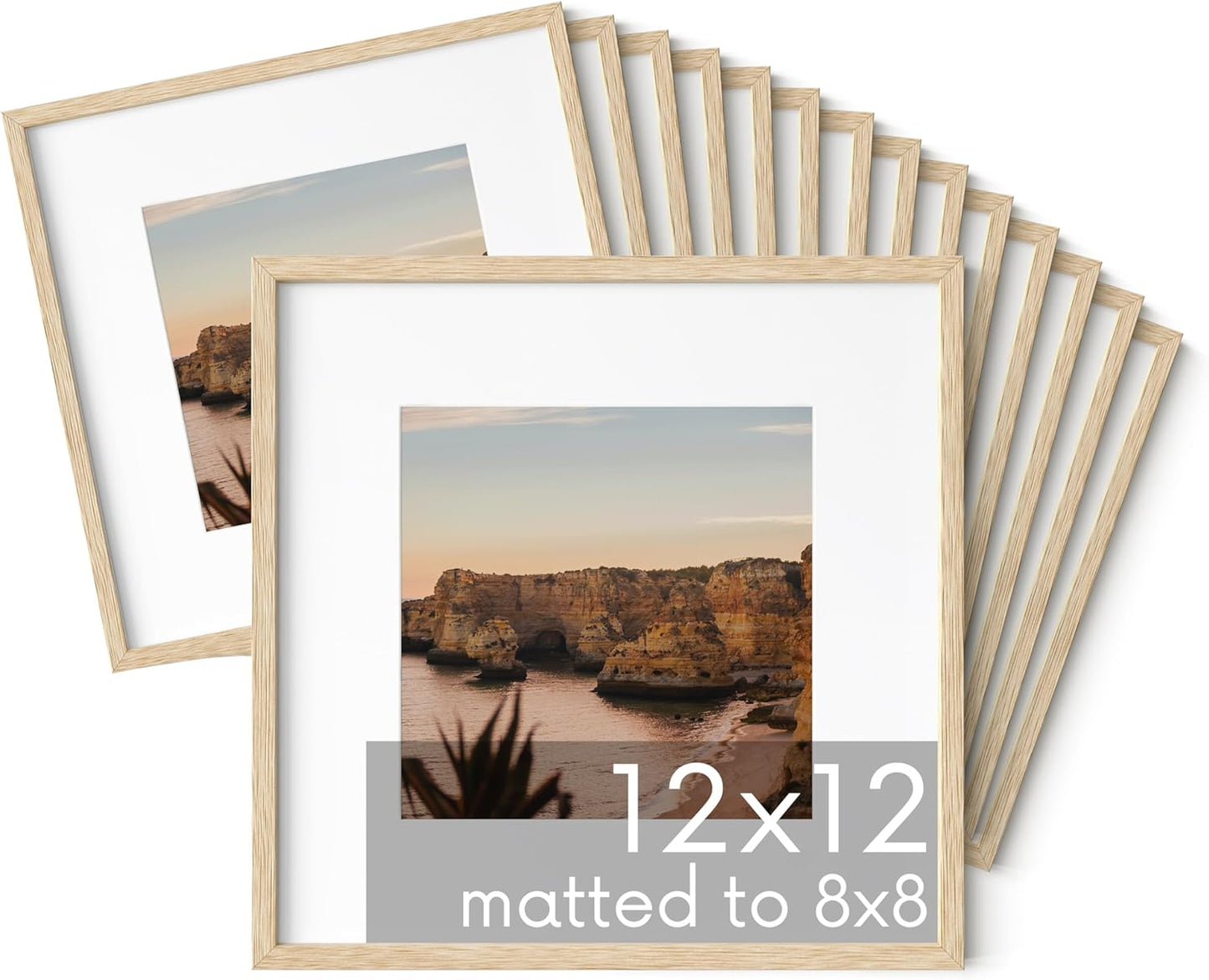 HAUS AND HUES Square Picture Frames Set - 15 Wooden Frames, 12x12 with Mat, Beige Oak Finish