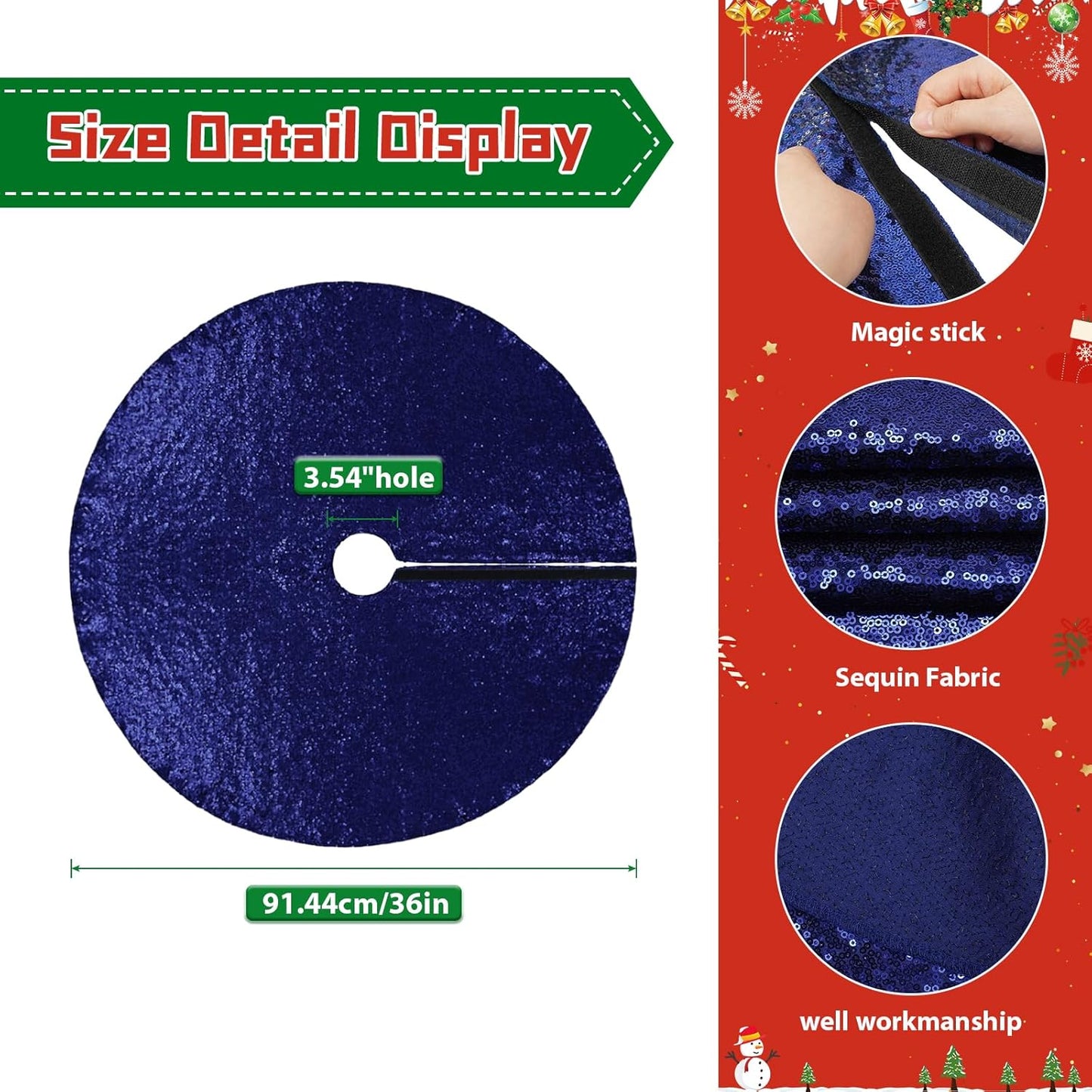 Eternal Beauty Christmas Tree Skirt, 36 Inch Navy Blue Sequin Tree Skirt Small Xmas Tree Skirt for Christmas Tree Decorations