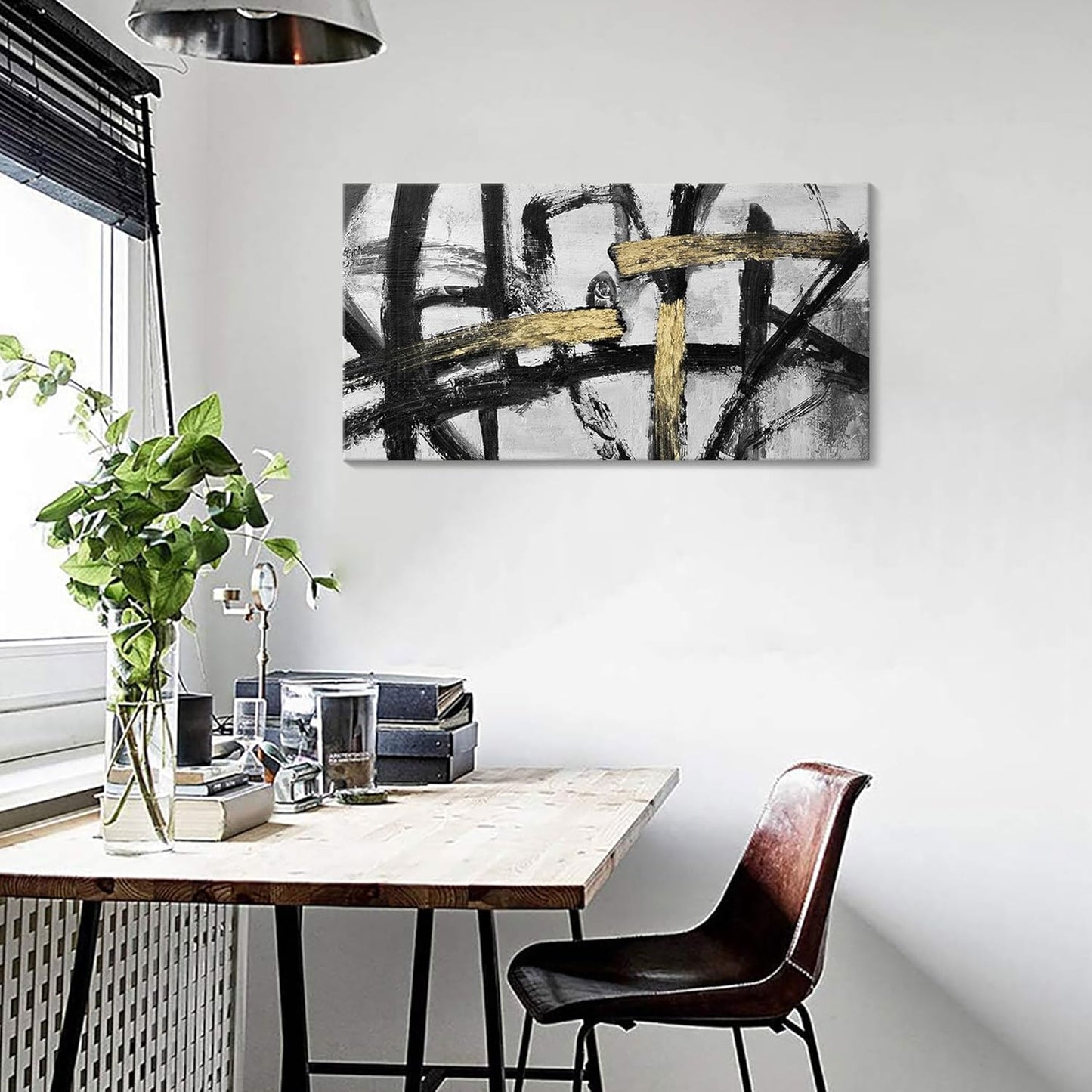 Black White and Gold Wall Art, Modern Paintings Abstract Graffiti Canvas Prints Artwork Black Grey Wall Pictures for Living Room Bedroom Bathroom Home Office Decor 20x40 In