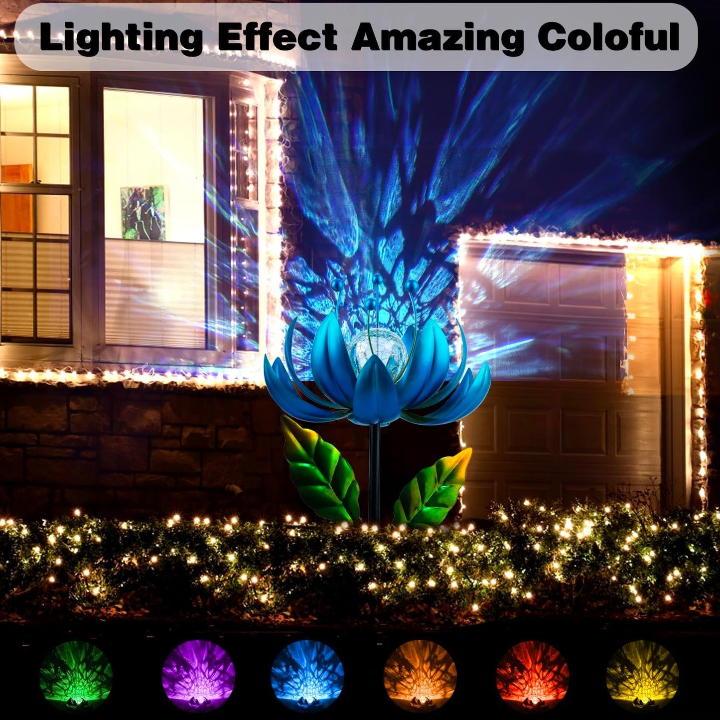Solar Wind Spinner, 38 Inch Metal Stake Yard Spinners,Solar Powered Multi-Color LED Glass Ball with Kinetic Wind Sculpture Spinner Windmills for Yard