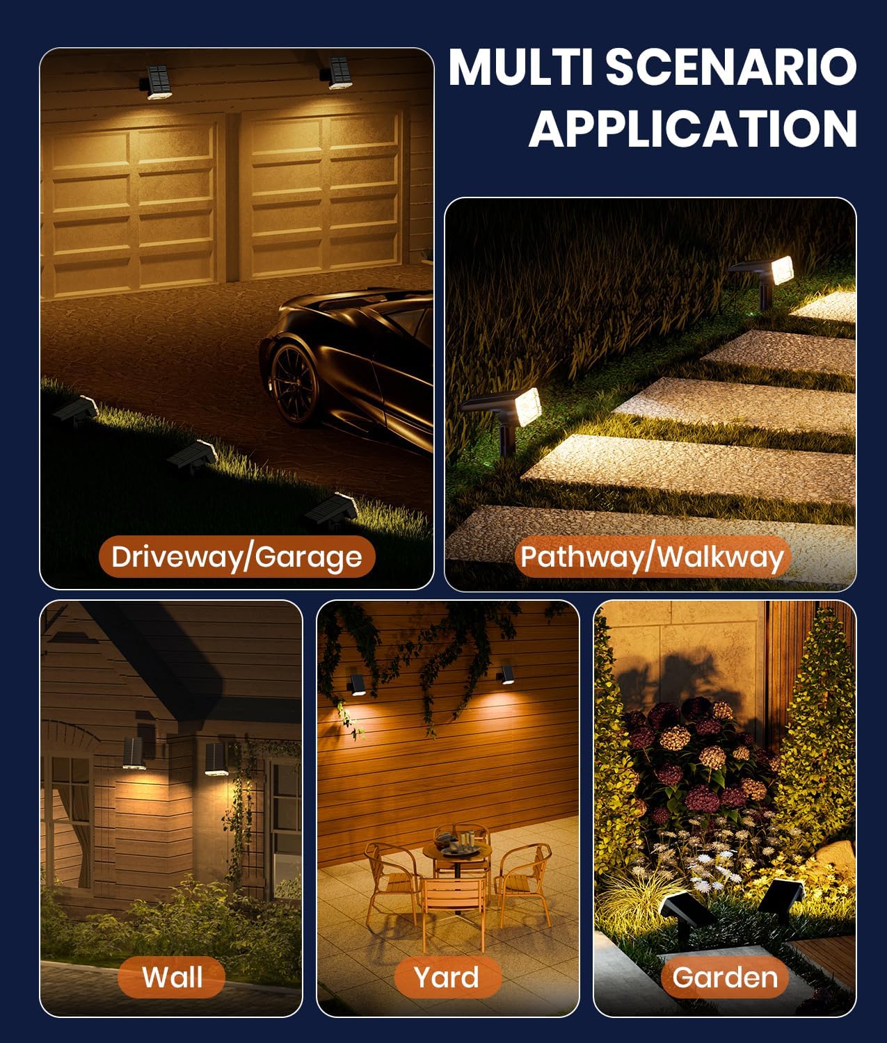 Solar Spot Lights Outdoor,Adjustable Warm&Cool,IP67 Waterproof,3 Color+3 Modes,2-in-1 Wall Lights Solar Powered Spotlights for Pathway/Garden/Yard/Patio/Driveway/Tree/Landscape Lighting Outside Decor