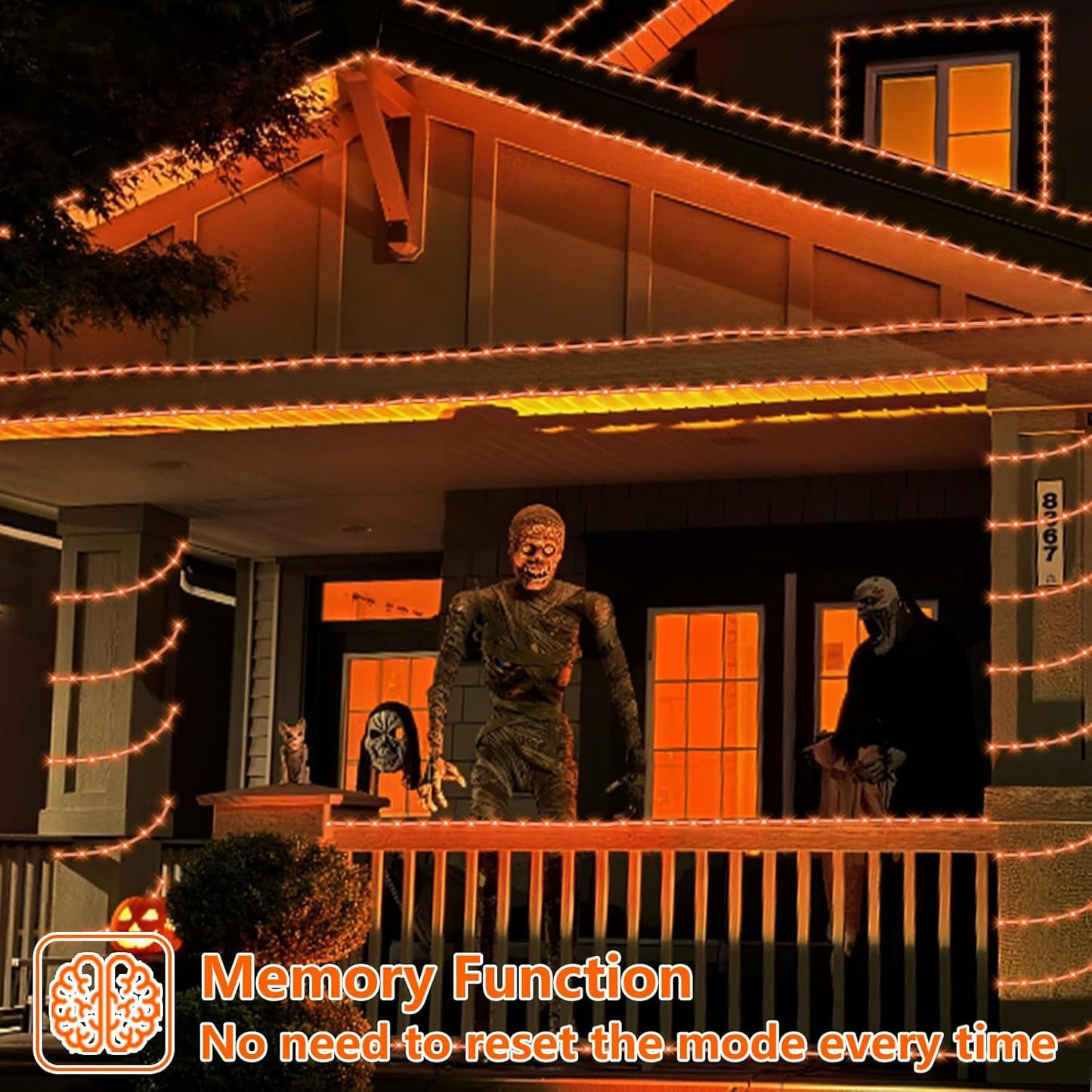 YEGUO Orange Lights for Halloween, 2 Pack Each 33ft 100 LED Rope Lights Outdoor, 8 Modes Fairy Lights in Clear Thin Tube for Fall Autumn Thanksgiving Halloween