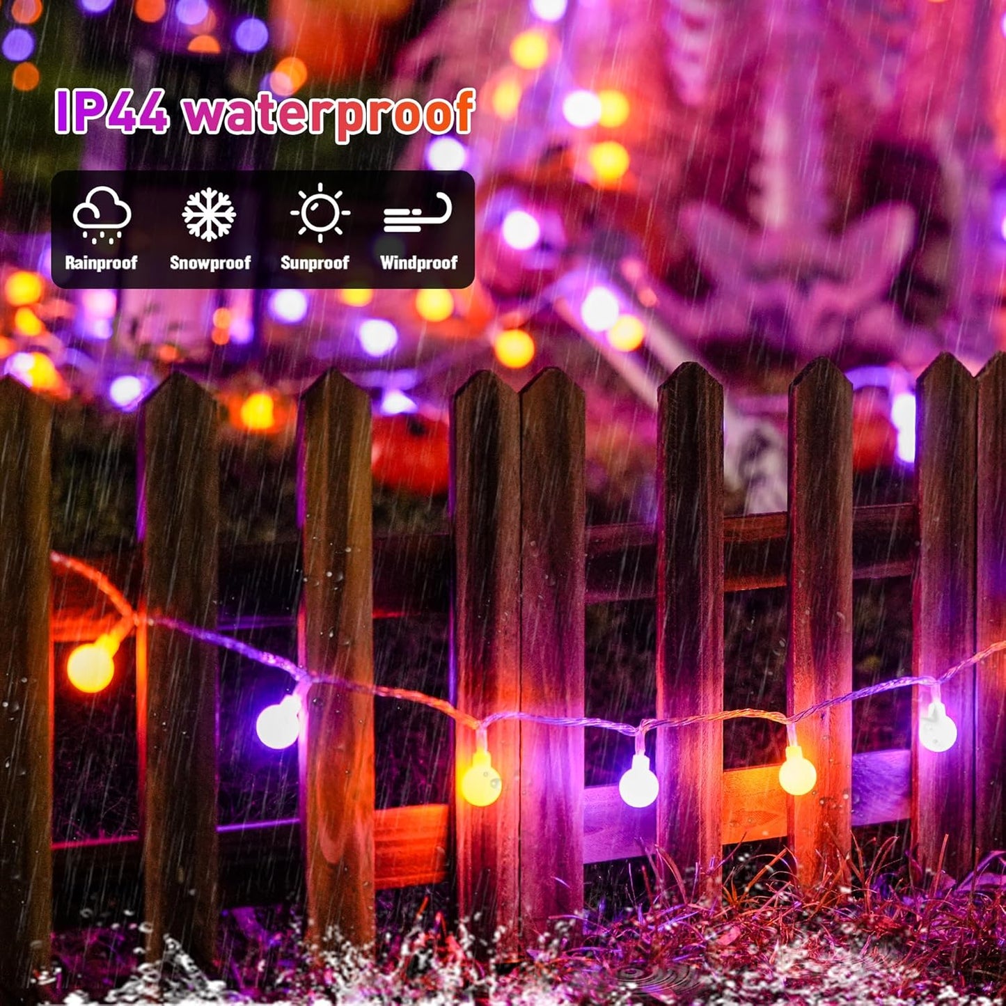 JMEXSUSS 100 LED Orange and Purple Halloween Lights Indoor, Connectable Globe String Lights Plug in with Remote, 33ft 8 Modes Orange and Purple Light Outdoor for Room Party Halloween Decor