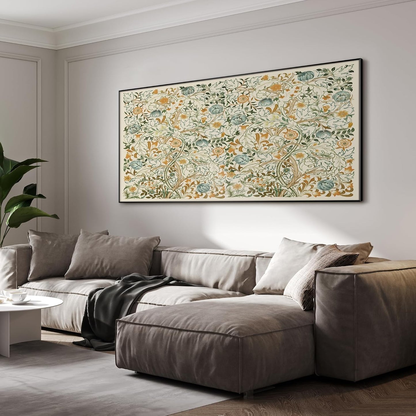 SIGNWIN 24"x46" Extra Large Framed Wall Art Vintage Botanical Floral with Golden and Teal Leaves, Elegant Nature Illustration for Home Living Room Bedroom Decor (Frame Assembly Required)