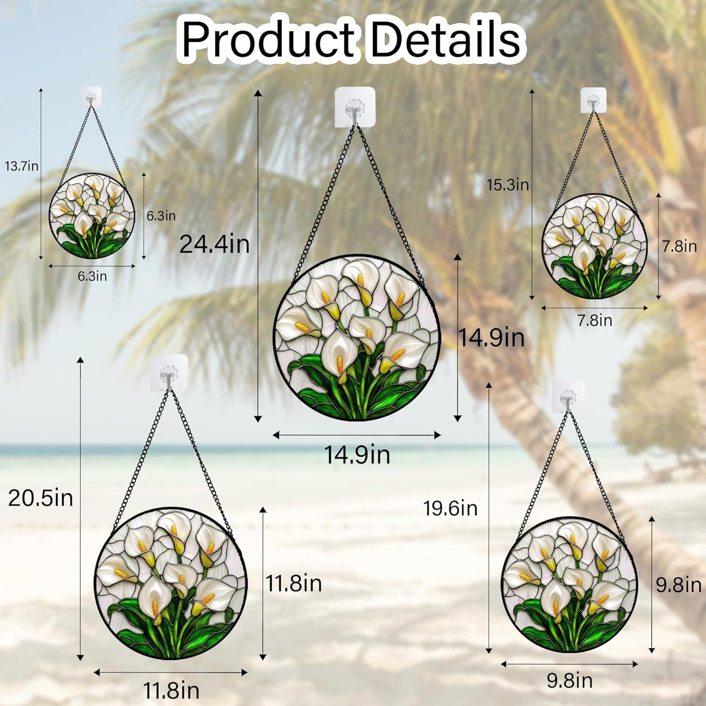 Stained Glass Window Hanging, White Calla Lily Suncatcher Diamond Glass Panel Hangings Flowers Sun Catchers Decor for Birthday for Women, Men, Wife, Aunt, and Mom 14.9x14.9 in