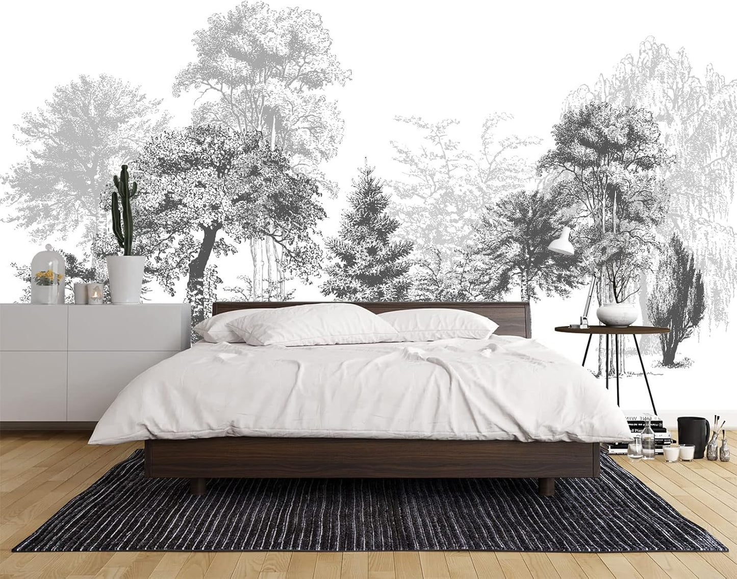 Black and White Oil Painting Forest Wall Mural Wallpaper for Bedroom 137" x 100"