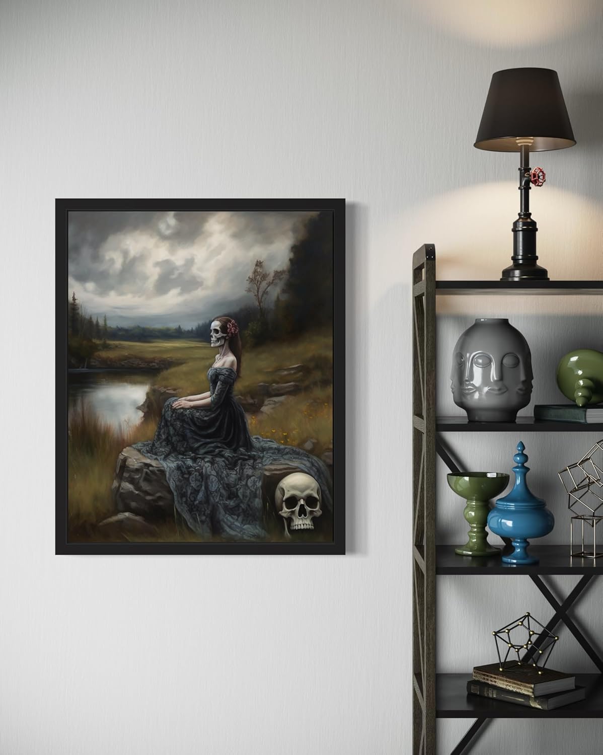 Widow Ghost Poster Art Print, Halloween Scary Vintage Wall Art Academia Spooky Painting Decoration for Horror Prints, Gothic Posters Bedroom Decor 89 (Widow Ghost, 8 x 10 inches, Black Frame)