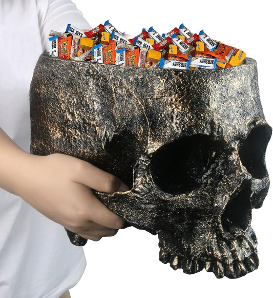 7lb Capacity Extra Large Halloween Skull Candy Dish - Deep Skull Head Halloween Candy Bowl Holder Artificial Resin Skulls Decor Indoor Outdoor Table Centerpieces Flower Pot Plant Office Pen Holder