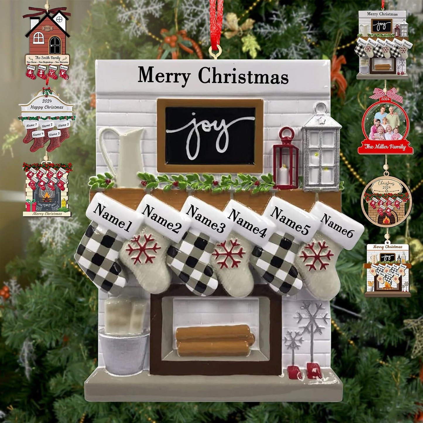 Personalized Christmas Ornaments with Names of 2/3/4/5/6/7/8 Custom Family Ornament Customized Xmas Tree Hanging Ceramic Decoration Gift Fireplace