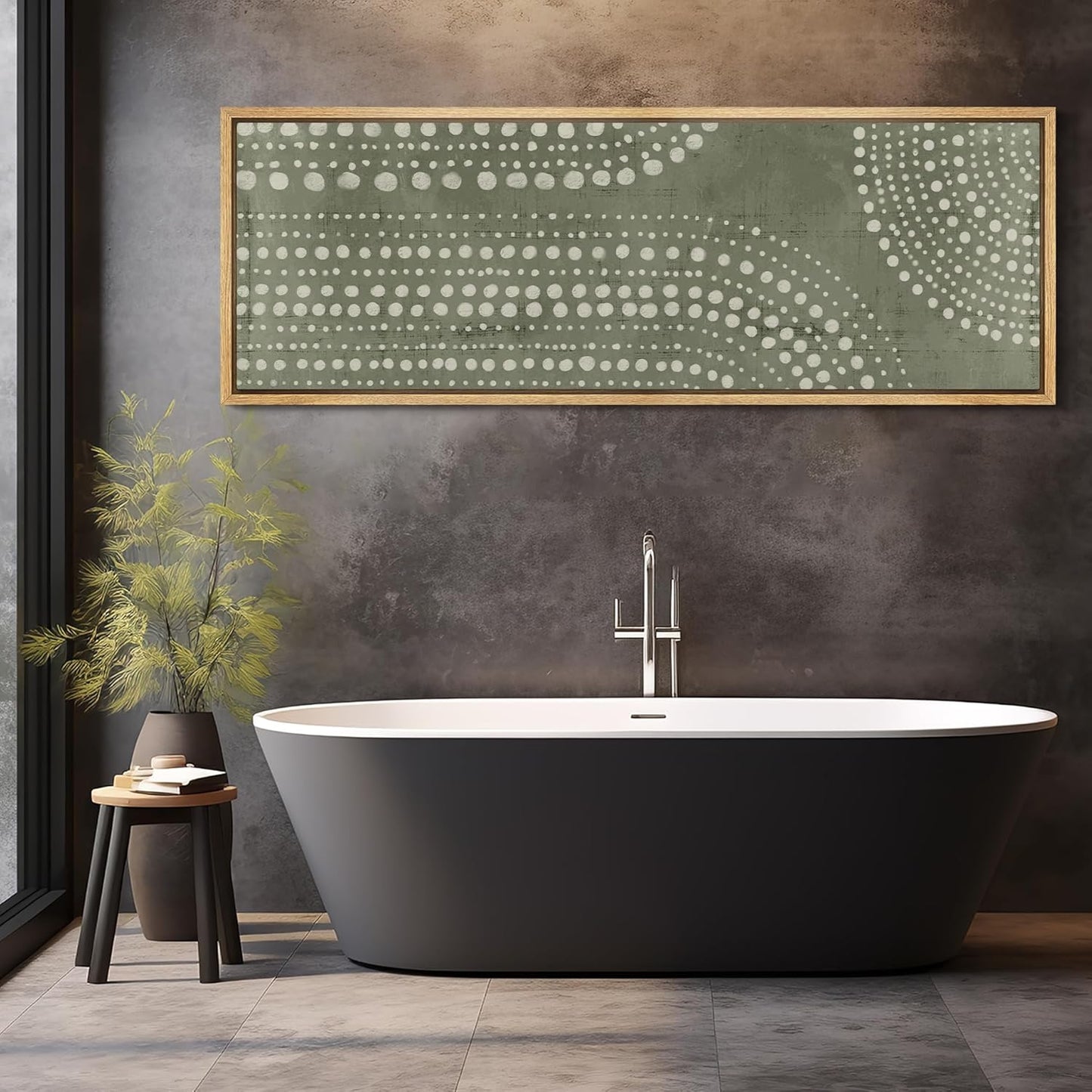 MUDECOR Large Framed Canvas Print Wall Art Abstract Dot Matrix Canvas Art in Olive Tones Antique Retro Fine Art Illustrations Decorative Colorful for Bedroom - 60"x20"