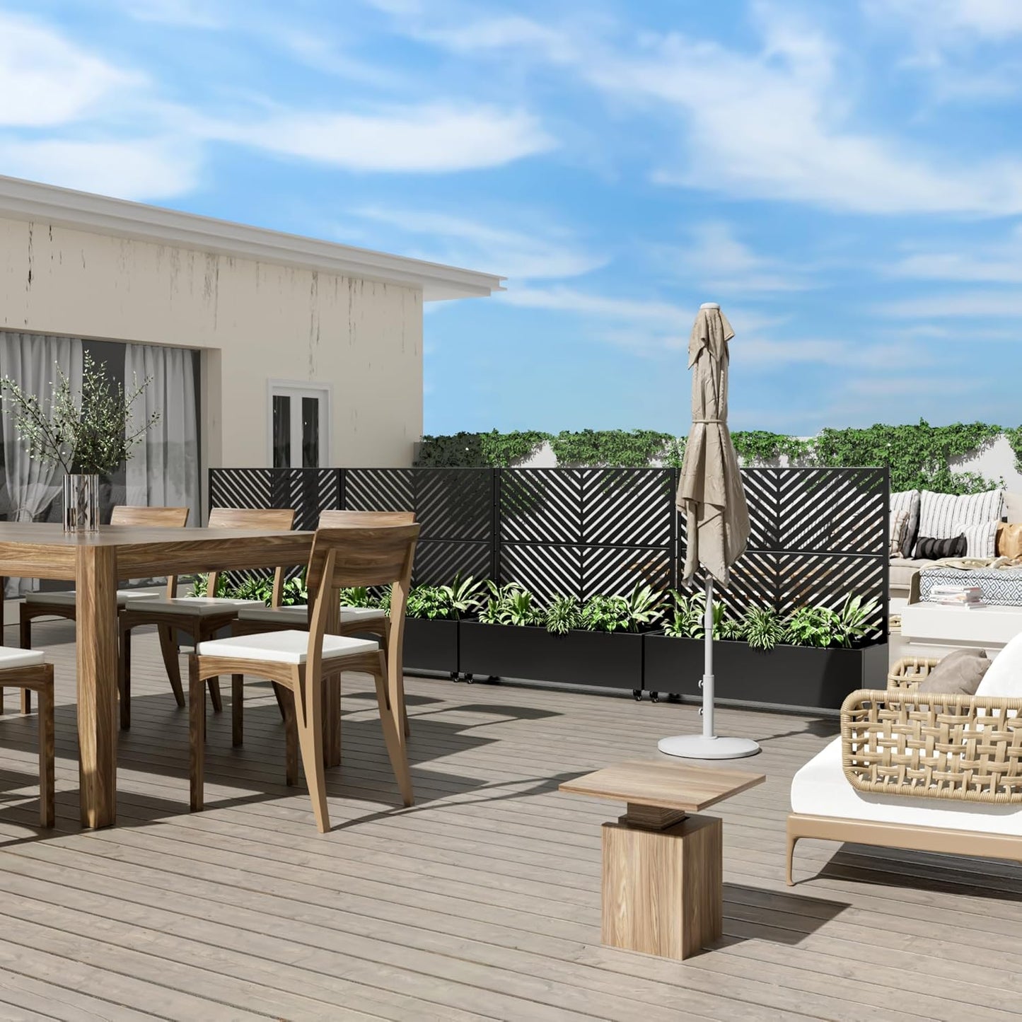 Casaphoria Metal Raised Garden Bed with Trellis and Wheels, 47"x47"x16" Planter Box for Climbing Plants, Vegetables & Vines, Features Drainage Holes and Privacy Screen (Black-Parallel)