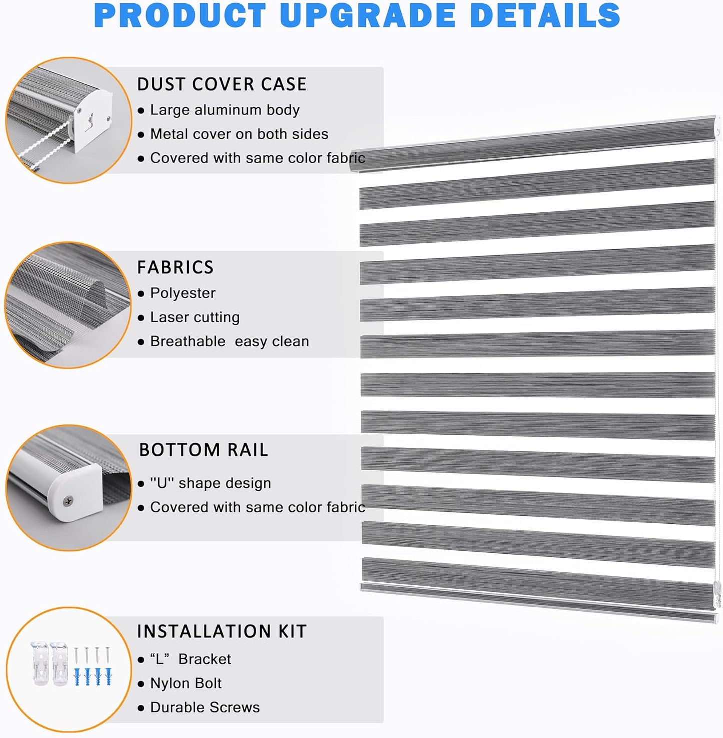 Zebra Blinds Window Blind Zebra Shade Blinds for Windows Roller Sheer Shades Privacy Light Filtering Shades for Home Kitchen Bathroom (Width 64'' X Height 72'' Grey)