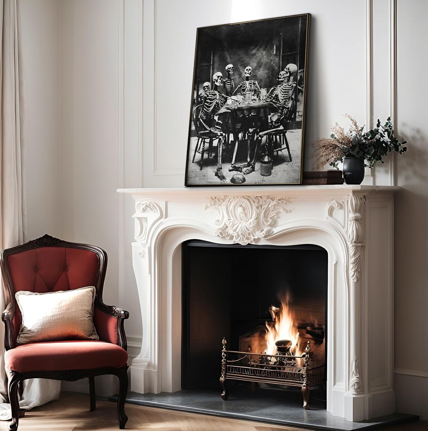 Poster Master Vintage Photograph Poster - Retro Daguerreotype Print - Gift for Artist, Friend - Skeletons Smoking at Table, Dinner Party, Goth - Wall Decor for Home, Dorm, 24x32 Unframed Wall Art