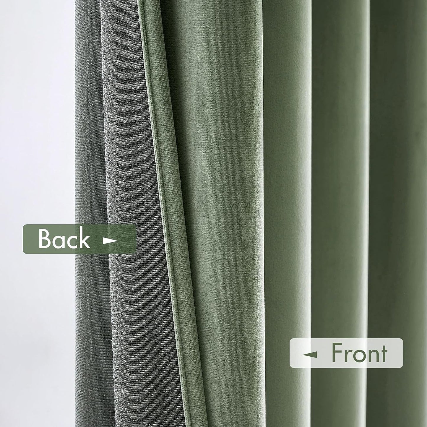 MIULEE Velvet Curtains Sage Green Thermal Insulated Blackout Curtain Drapes for Bedroom Living Room Darkening 96 Inches Long Curtains Panels Rod Pocket Set of 2