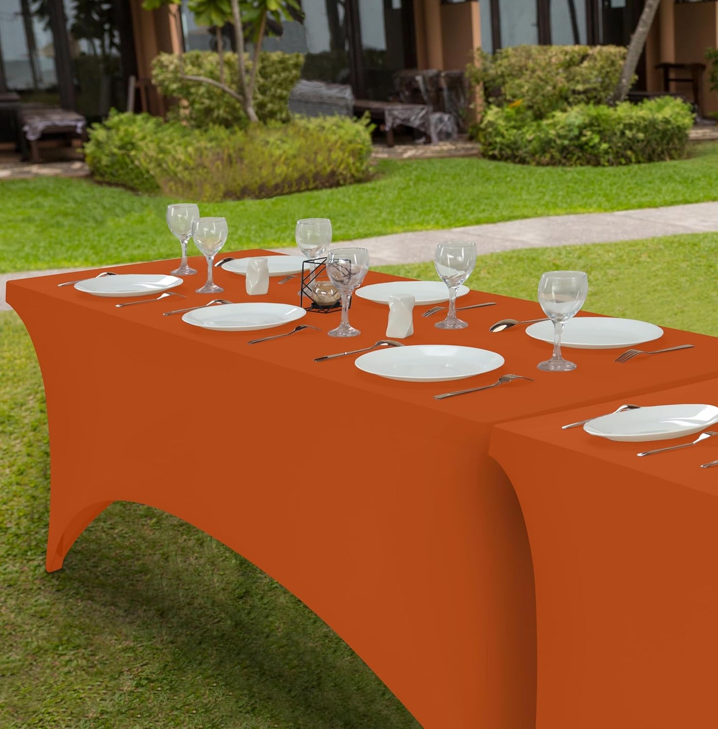 Utopia Kitchen 6FT Spandex Tablecloth [2 Pack, Orange] 200 GSM Stretch, Fitted, Washable and Wrinkle Resistant Table Cloth Rectangle Cover for Trade Shows, Wedding, Parties [72Lx30Wx30H Inch]