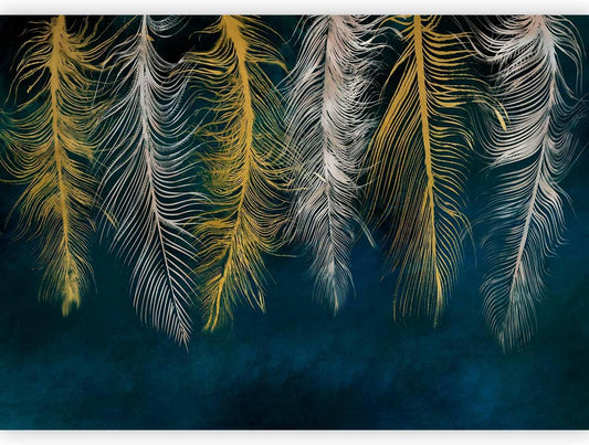 artgeist Wall Mural Feather 197x138 in - XXL Non-Woven Wallpaper Fleece Wall Decor Photo Print Picture Image Design Landscape Abstract Beige Navy Blue b-A-0812-a-a