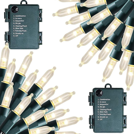 Dazzle Bright Battery Operated Christmas Lights, 2 Pack 32Ft 100LED Clear Mini String Lights Waterproof with 8 Modes for Xmas Indoor Outdoor Yard Holiday Wedding Decorations (Warm White)