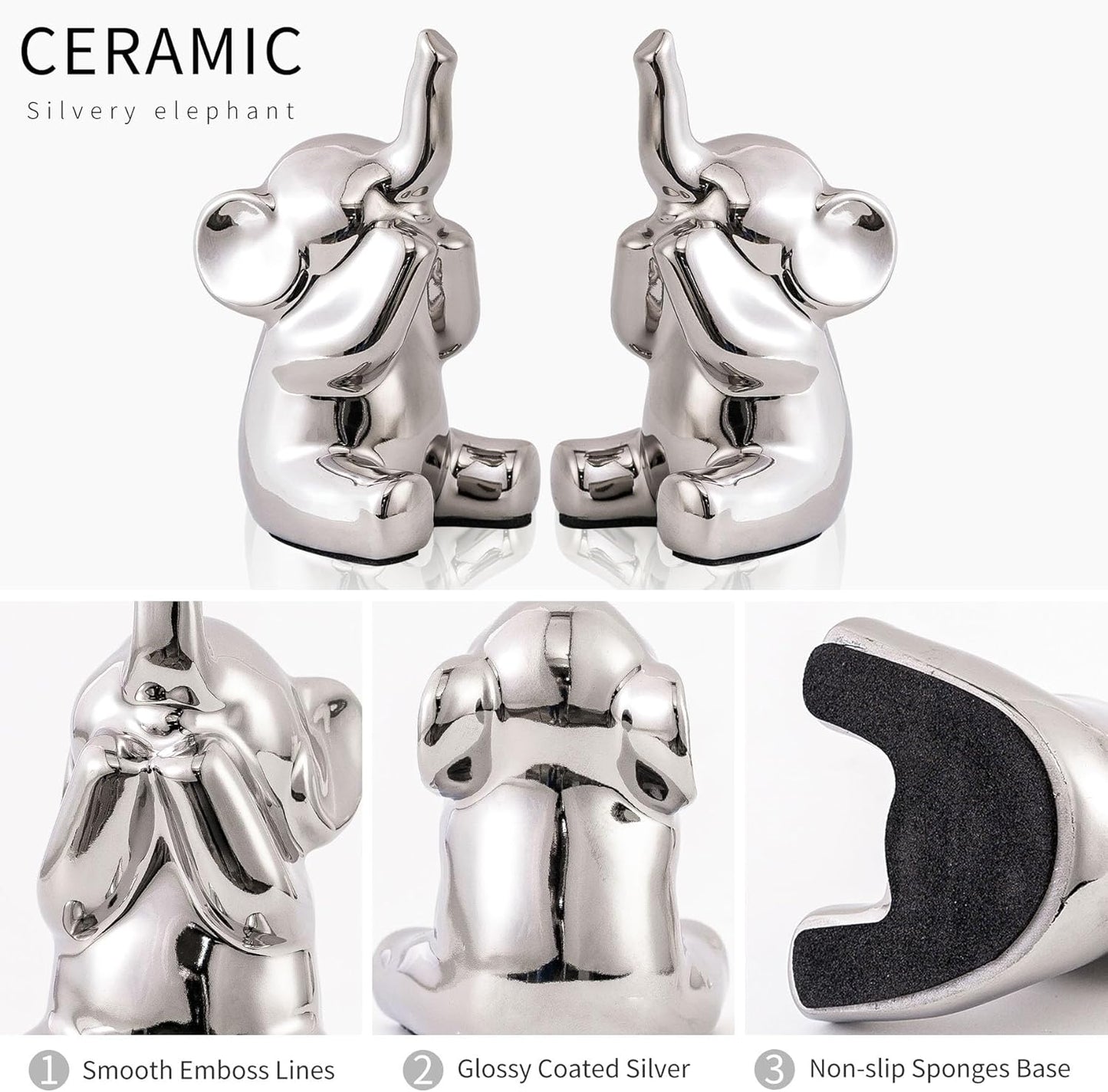 Loving Pair of Small Silver Elephant Statues Silver Home Decor Modern Boho Style Figurine Decorative Ornaments for Living Room, Bedroom, Office Desktop, Cabinets, Shelf
