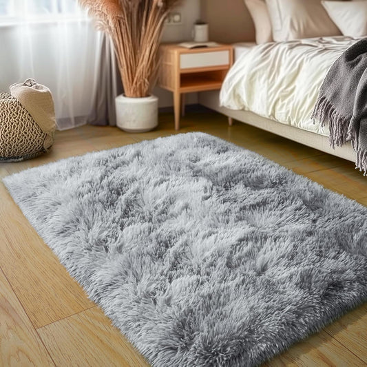 Rezutan Small Area Rug, 2x3 Rug for Bedroom Shaggy Throw Rugs for Dorm Rug, Soft Tie Dyed Carpet for Kids Room, Plush Non-Slip Fluffy Bedside Rug for Home Decor Aesthetic,Grey Tie-Dyed