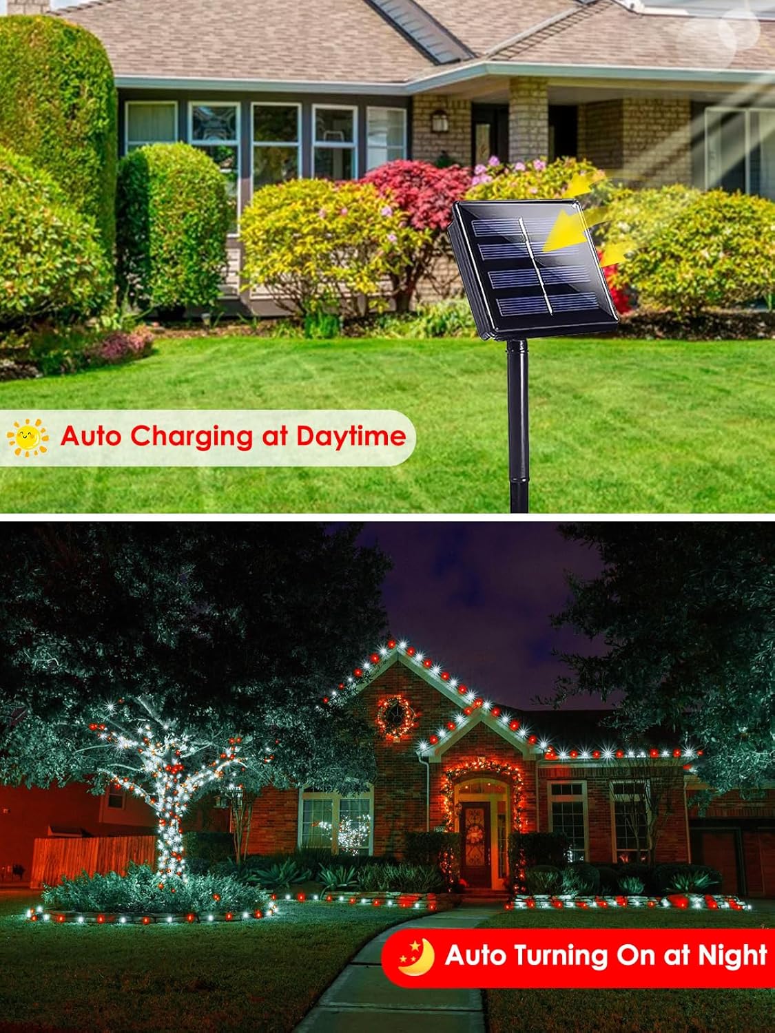4-pack Red and White Solar Christmas Lights Outdoor Waterproof, 400LED 132FT Solar Powered LED String Lights Green Wire with 8 Modes Solar Fairy Lights for Xmas Tree Party Wedding Garden Fence Decor