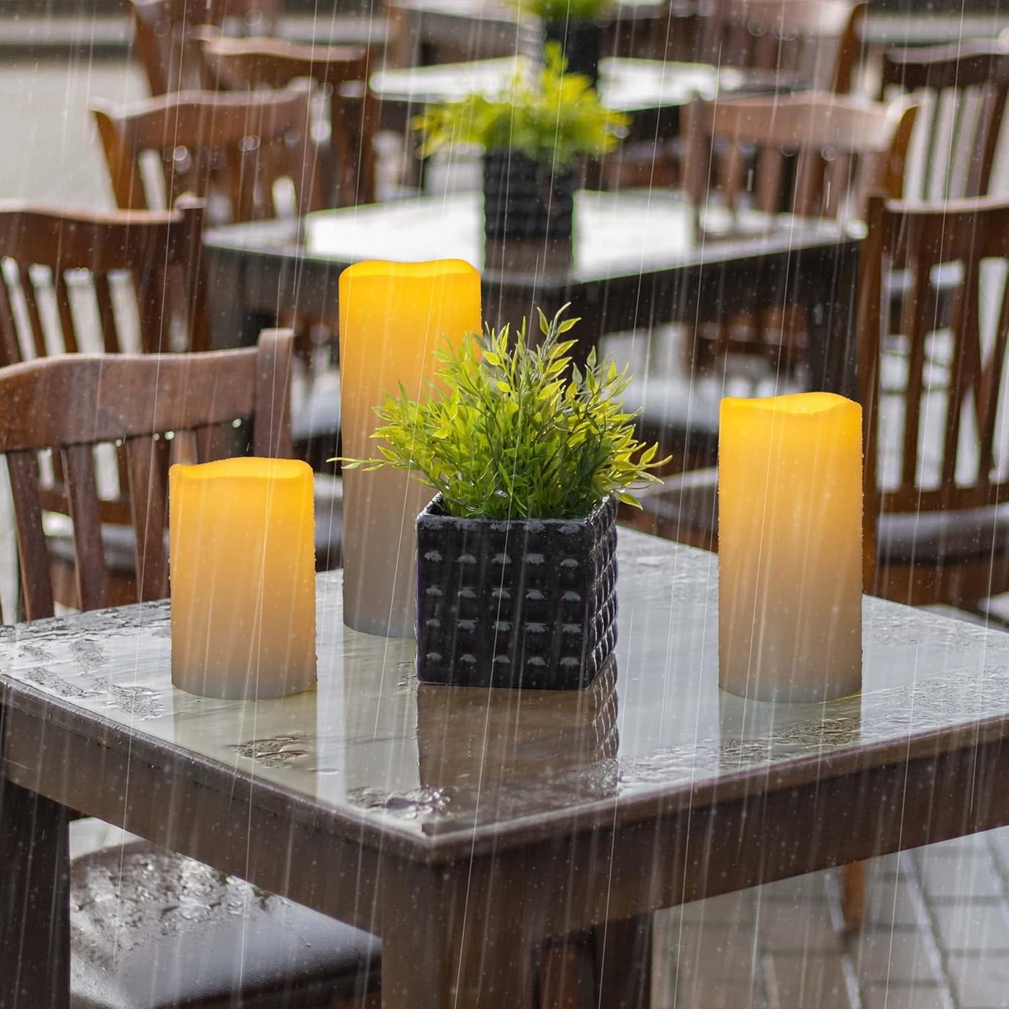 6" 8" 10" x 4" Waterproof Outdoor Flameless Candles Battery Operated LED Flickering Pillar Candles with Remote and Timer for Indoor Outdoor Lanterns, Long Lasting, Ivory White Large, Set of 3