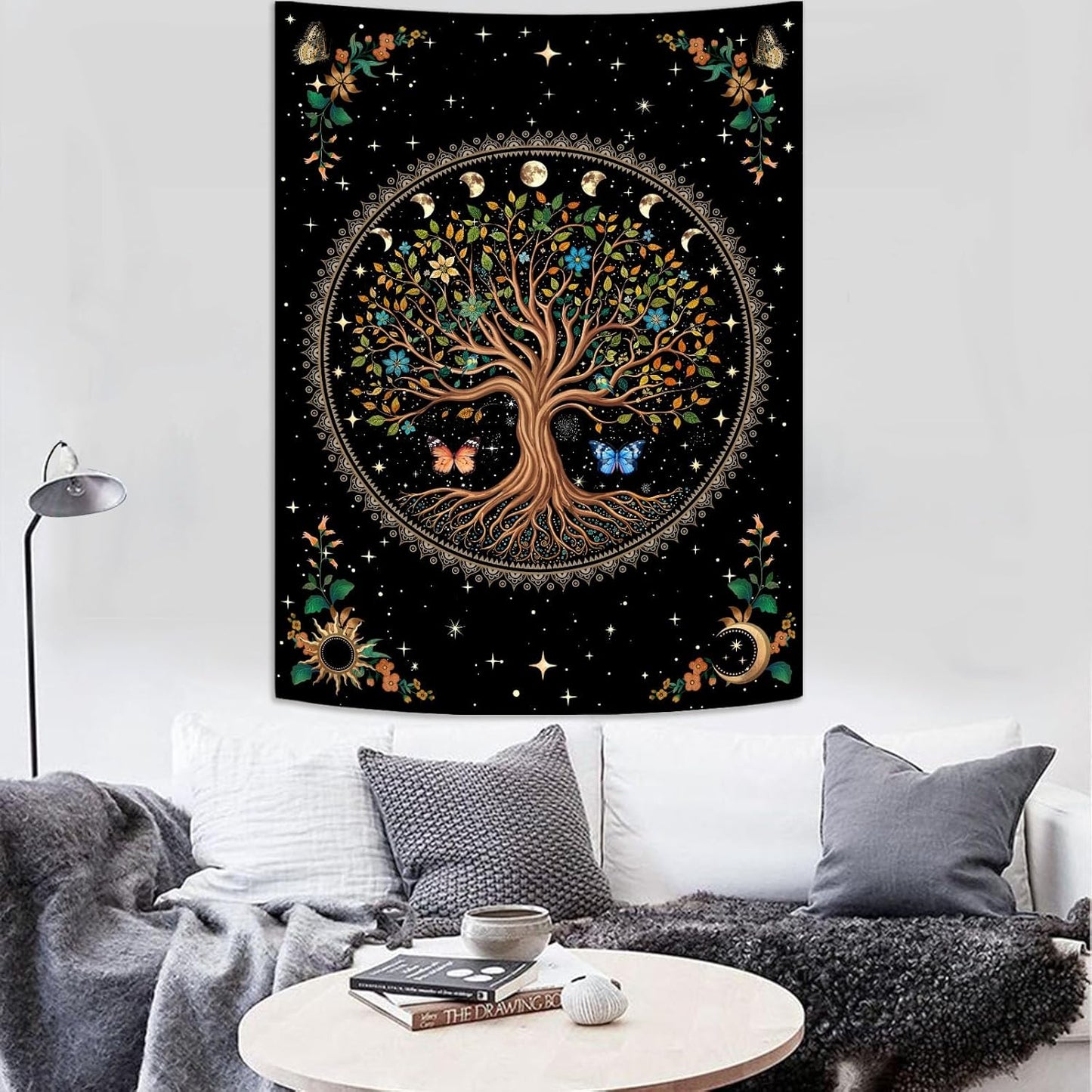 Lunerfex Tree of Life Tapestry Moon Phase Wall Tapestry, Green Tapestries for Bedroom Ceiling Tapestries Wall Hanging for Bedroom Living Room Decor Tree-4 60"x80"