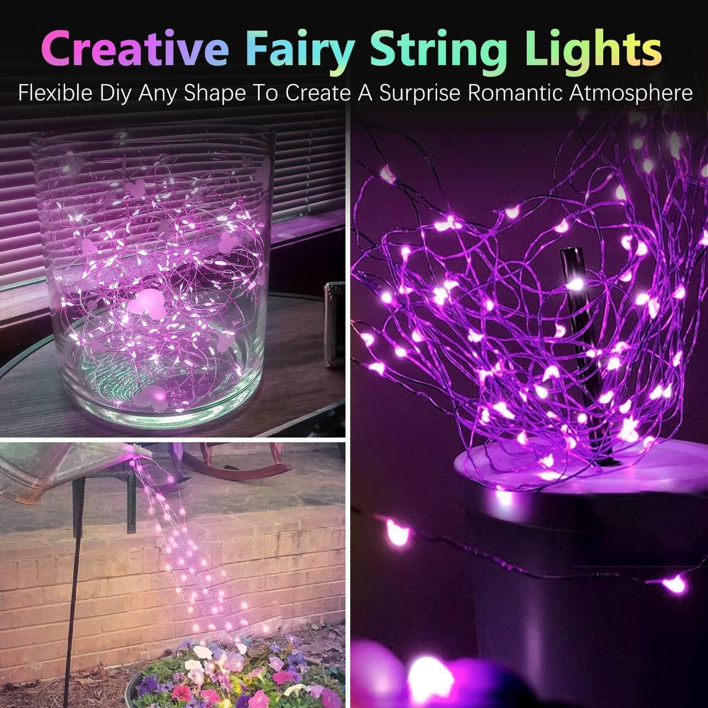 4 Pack 20FT 60LED Halloween Battery Operated Fairy Lights with Timer, Waterproof Battery String Lights Outdoor Indoor, Battery Twinkle Lights for Bedroom Wedding Birthday Party Halloween (Purple)