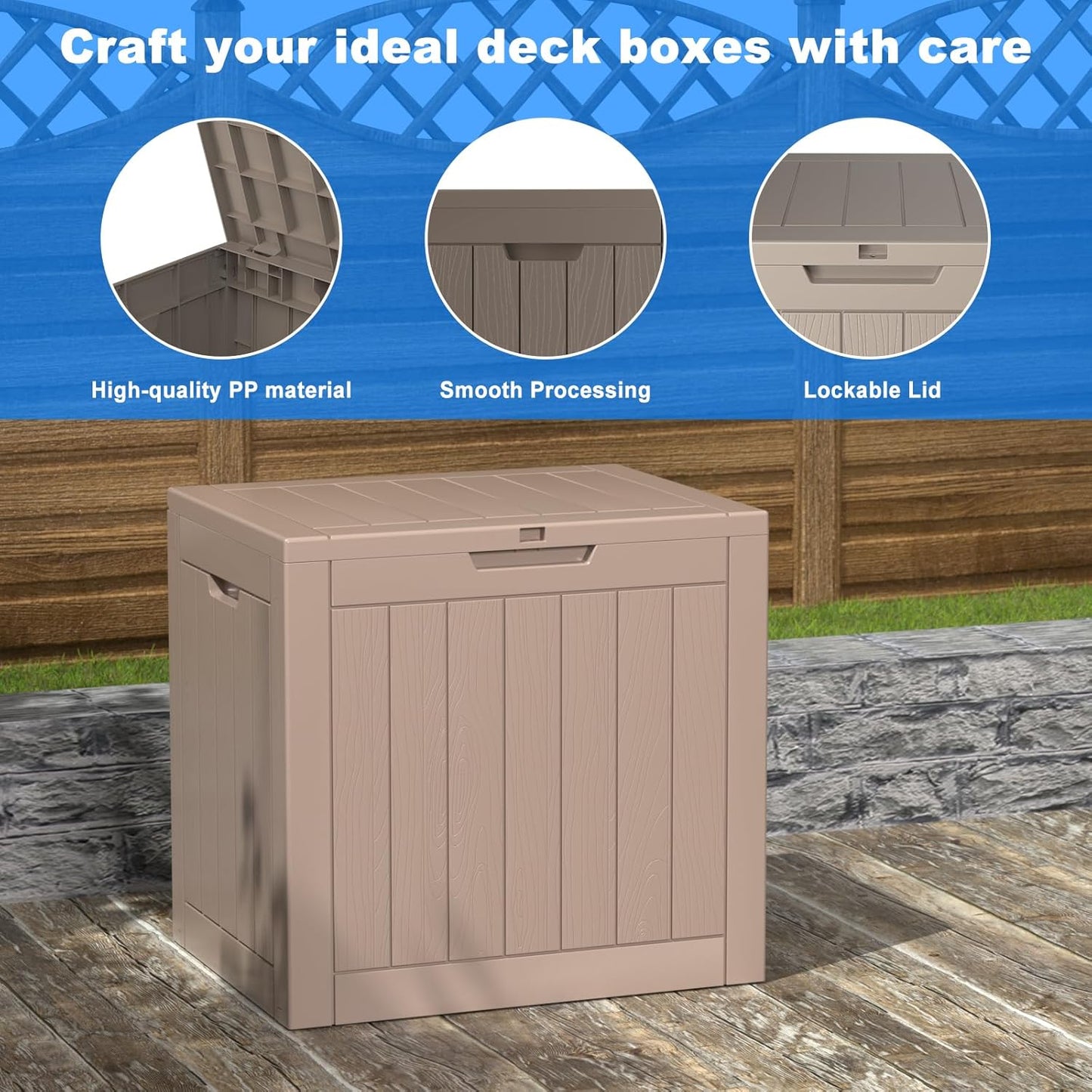 36 Gallon Outdoor Deck Box,Storage Lockable Waterproof Patio Furniture,Garden Tools,Cushions,Pool Accessories Outside Storage Resin Box(Grey)