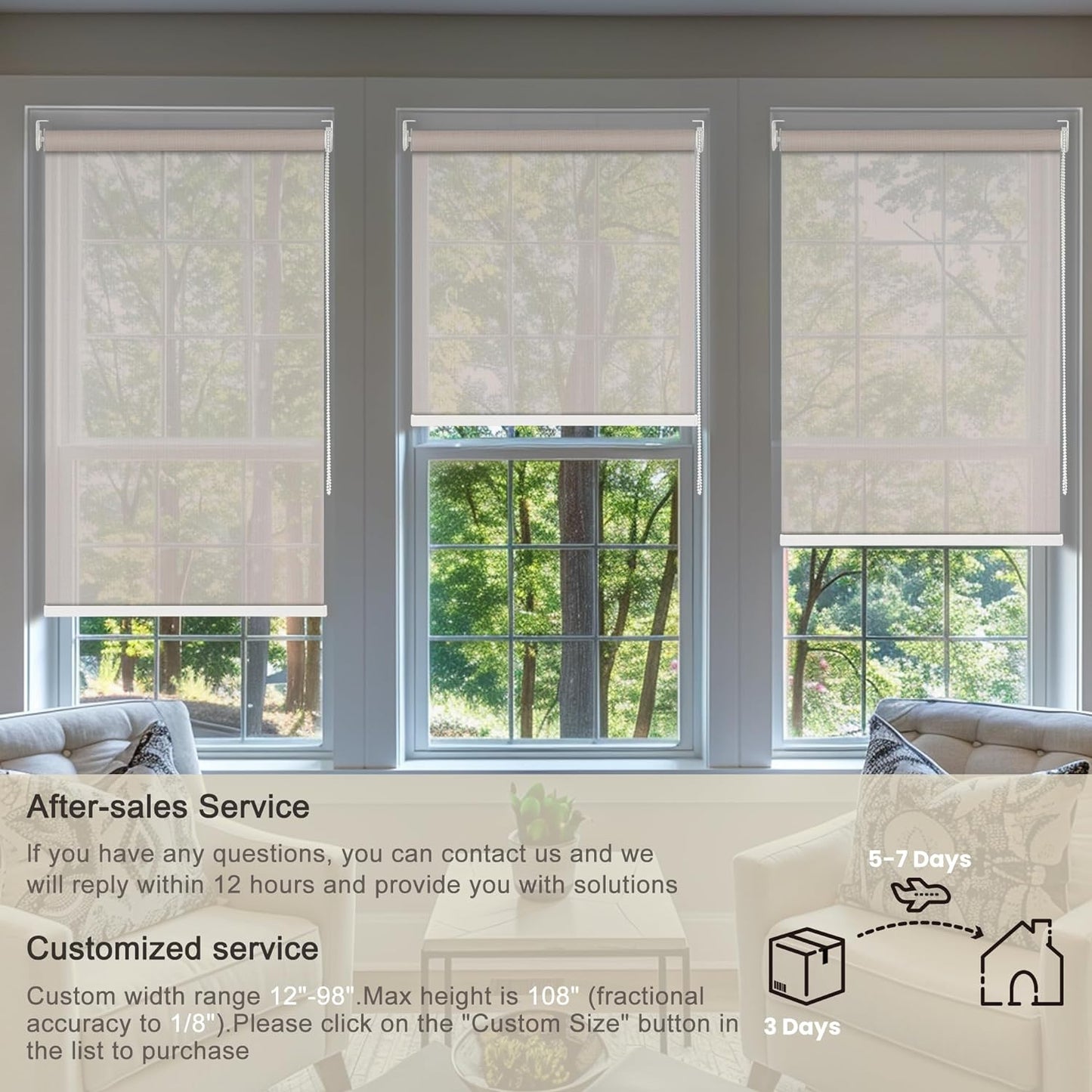 Custom Light Filtering Roller Shades for Windows 5% Openness Solar Shades UV Protection Light Filtering Blinds Heat Insulated Roller Blinds Solar Window Shades for Home Office Door,Beige