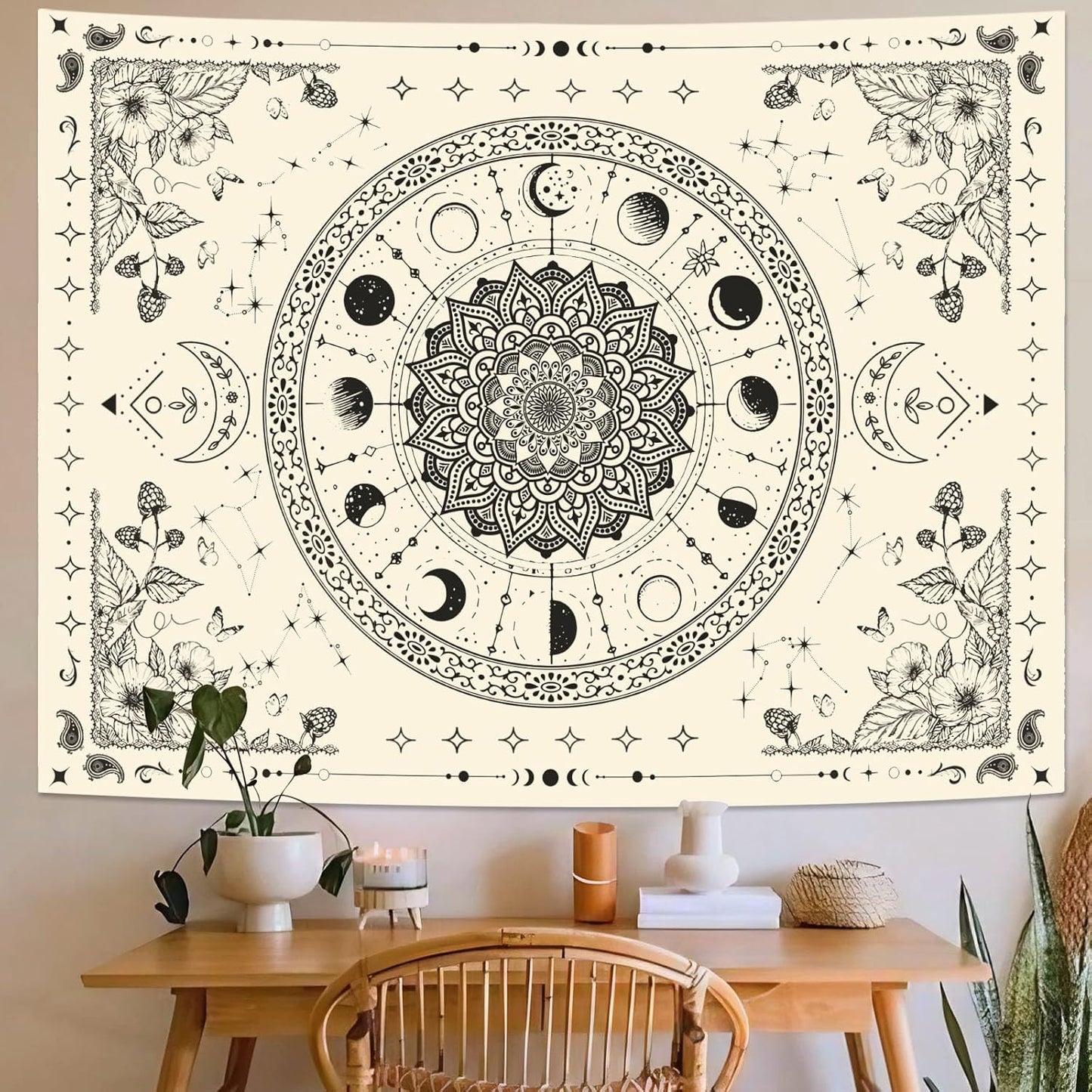 Lunerfex Mandala Moon Tapestry Boho Tapestry for Bedroom Black and White Tapestries Wall Hanging Living Room Wall Art and Home Decor 44x60