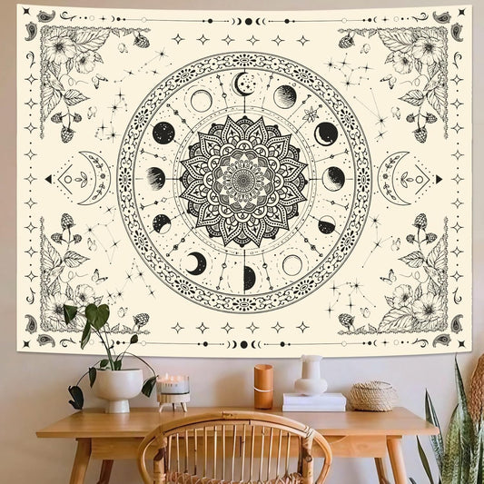 Lunerfex Mandala Moon Tapestry Boho Tapestry for Bedroom Black and White Tapestries Wall Hanging Living Room Wall Art and Home Decor 70x90
