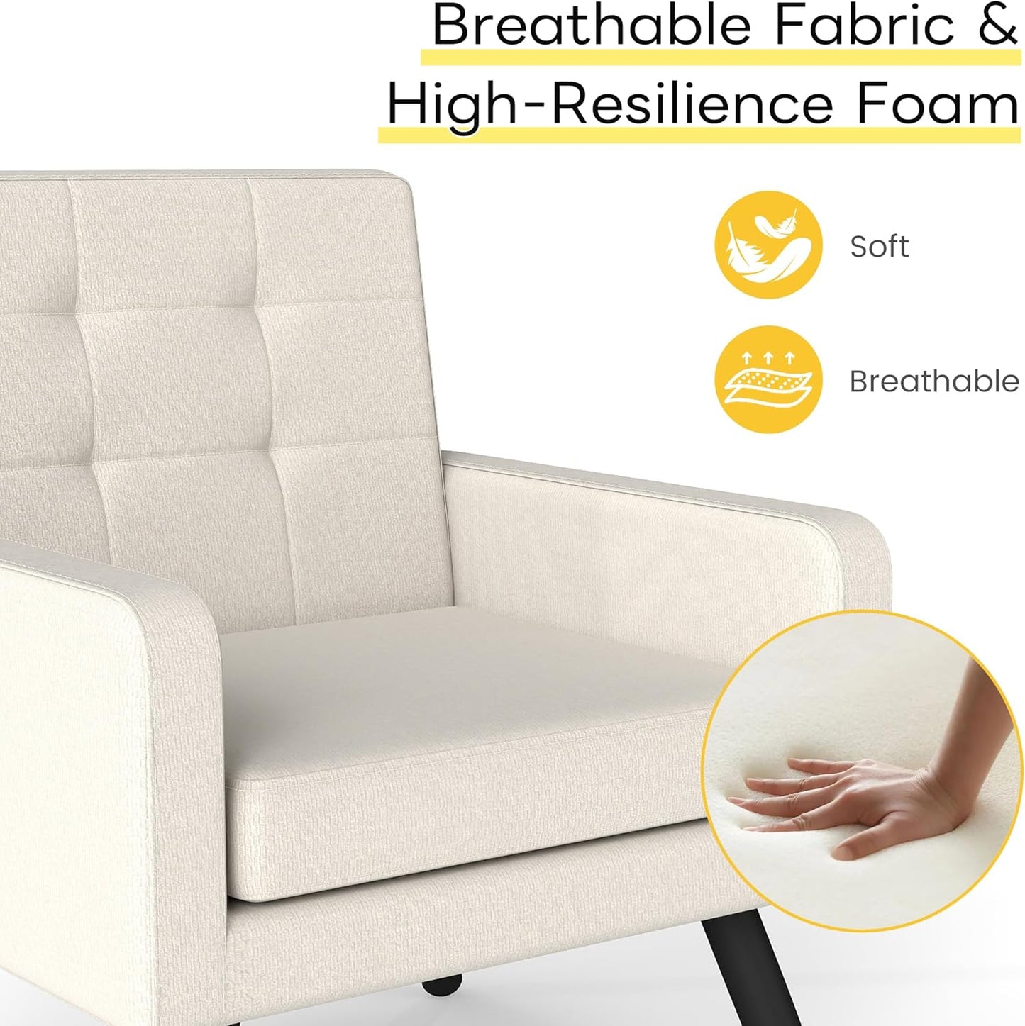 Kromax Mid-Century Modern Accent Chair Set of 2 for Living Room, 496 Lb. Weight Capacity, Dual Armrests, Comfy Extra Large Seat, Timeless Style Perfect for Reading & Relaxing, Beige