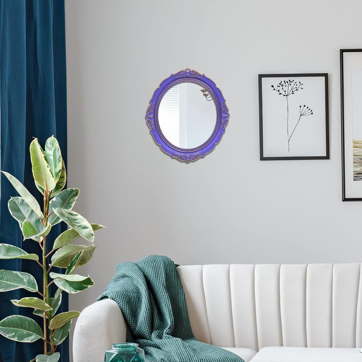 14.8 x 13.1 inch Oval Wall Mirror Vintage Style (Purple)