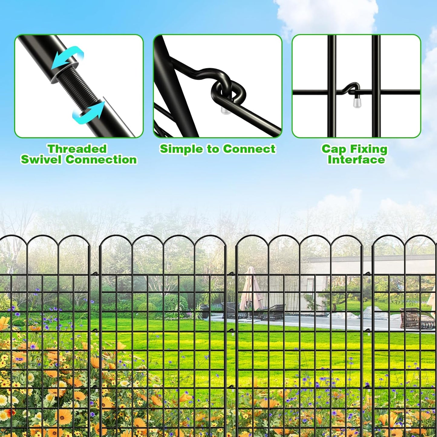 12 Panels Tall Garden Fence Animal Barrier with Gate - 40 in H x 26 ft L, Dog Fence Outdoor for Yard, Rustproof Metal Temporary Fences for Dogs Rabbits, No Dig Pet Fences for Garden, Patio, Flower Bed