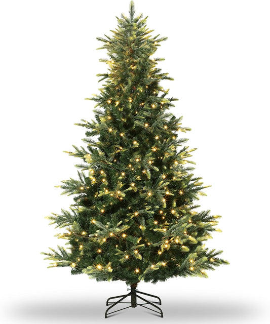 9ft Pre-lit Artificial Christmas Tree,Spruce Prelit Christmas Trees for Home,Office,Party Thickened PE&PVC Branch Tips & UL Listed Lights Incandescent Warm White,Fire-Resistant Automatic Branches