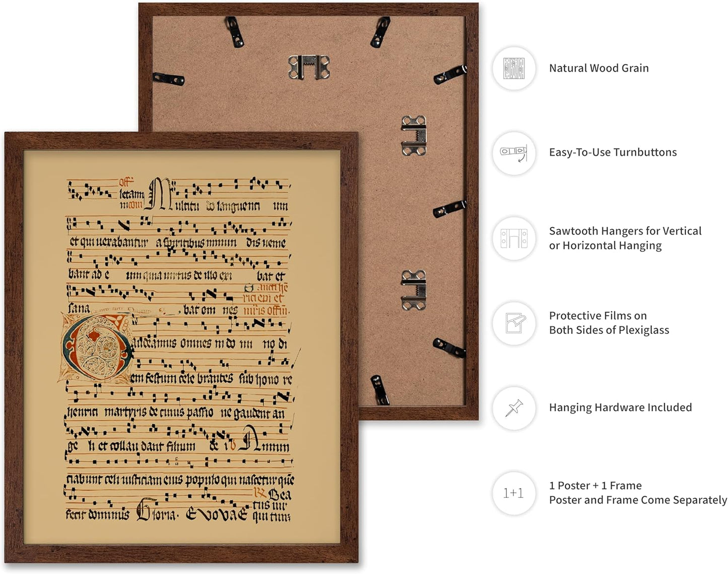 Poster Master Vintage Hymnal Poster - Retro Music Print - Gift for Artist, Friend - Graduale Aboense, Gregorian Chant Manuscript, Score - Wall Decor for Living Room, Bedroom, 16x20 Brown Framed