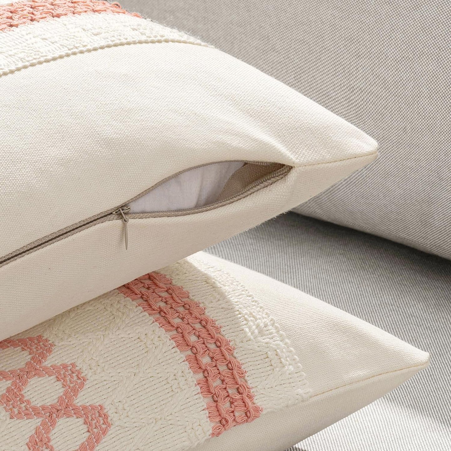 MIULEE Set of 2 Coral Red Boho Decorative Lumbar Pillow Covers 12x20 Inch Farmhouse Rustic Couch Throw Pillows Modern Summer Cushion Covers Retro Cute Macrame Woven Home Decor for Bed Sofa Chair