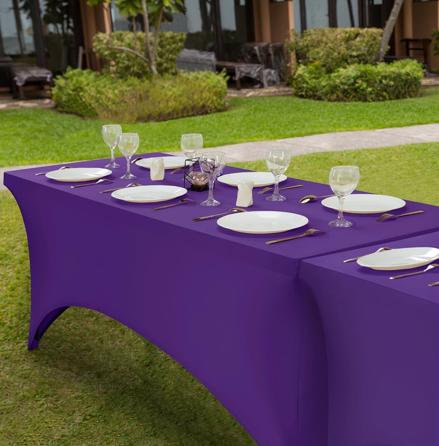 Utopia Kitchen 6ft Spandex Table Cloth Rectangle [2 Pack, Purple] 200GSM Premium Stretch Washable and Wrinkle Resistant Table Cover Fitted for Event, Wedding, Banquet [72Lx30Wx30H Inch]