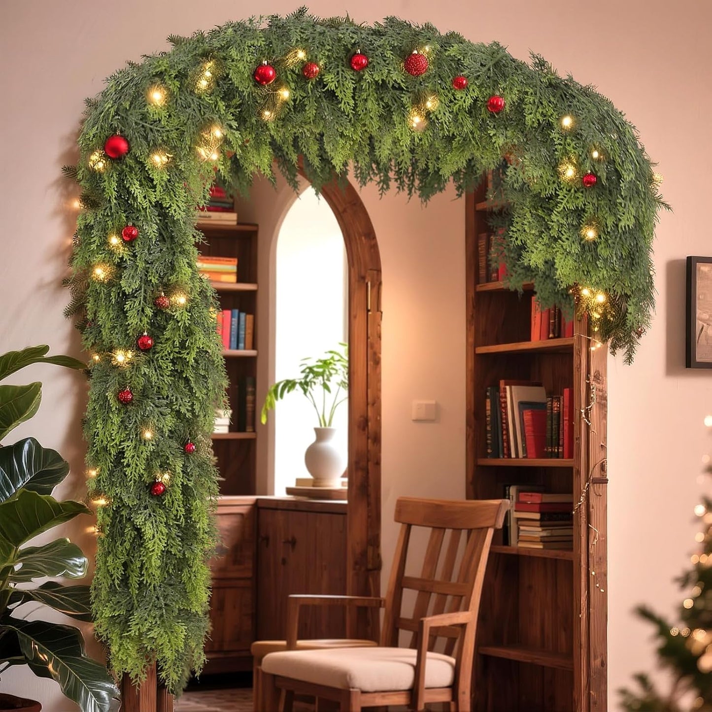 6FT Real Touch Cedar Garland - Artificial Christmas Garland Fake Green Faux Thick and Lush Pine Needles Garlands for Table Fireplace Mantle Holiday Home Indoor Outdoor Decor (2PCS)