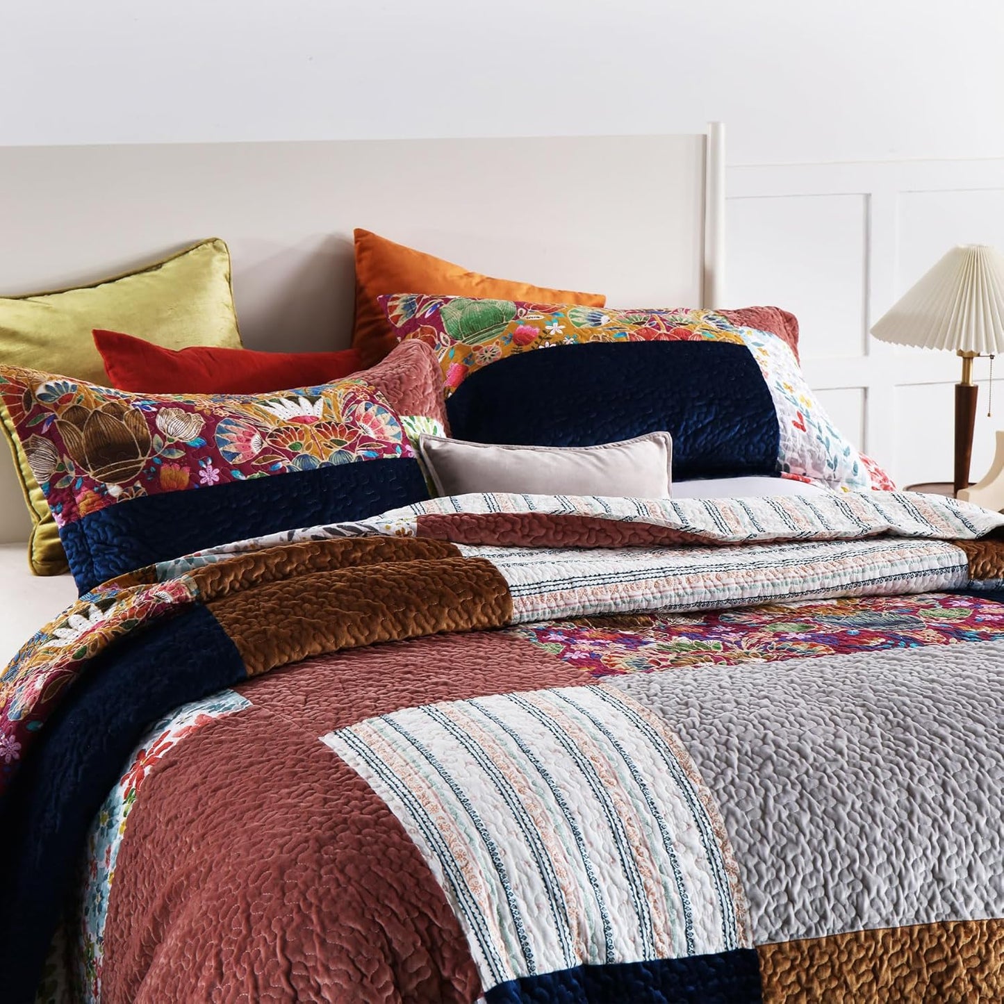 Secgo King Size Comforter Set- 100% Cotton Quilt King Size Set, Green, Sage bedspreads (96 * 108 Inch) with 2 Pillow Shams, Patchwork Reversible Lightweight Bedding