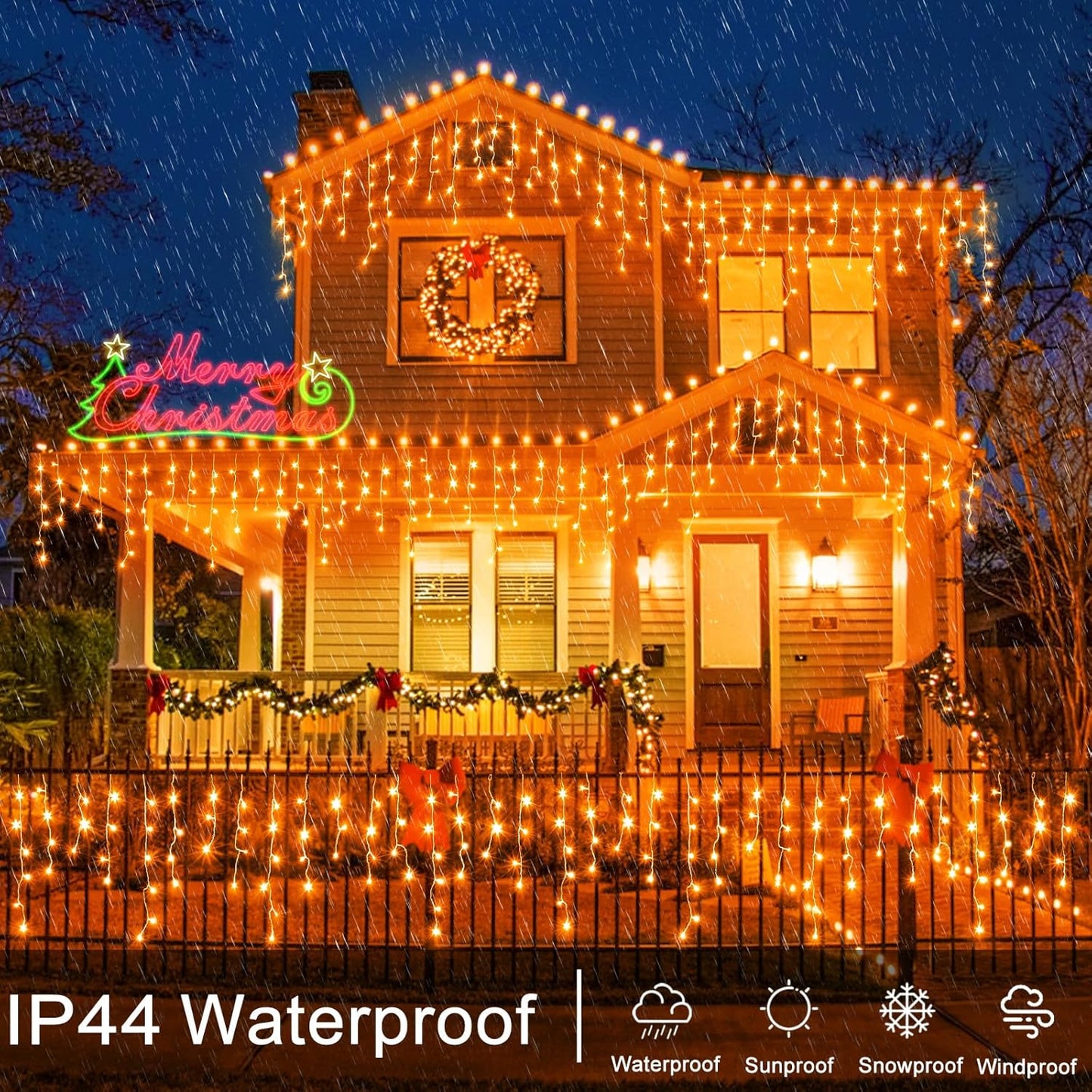 Orange Halloween Lights 33ft 400 LED Icicle Lights for Outside 8 Modes with 75 Drops, Waterproof Icicle Light Plug in for Indoor House Party Holiday Decorations
