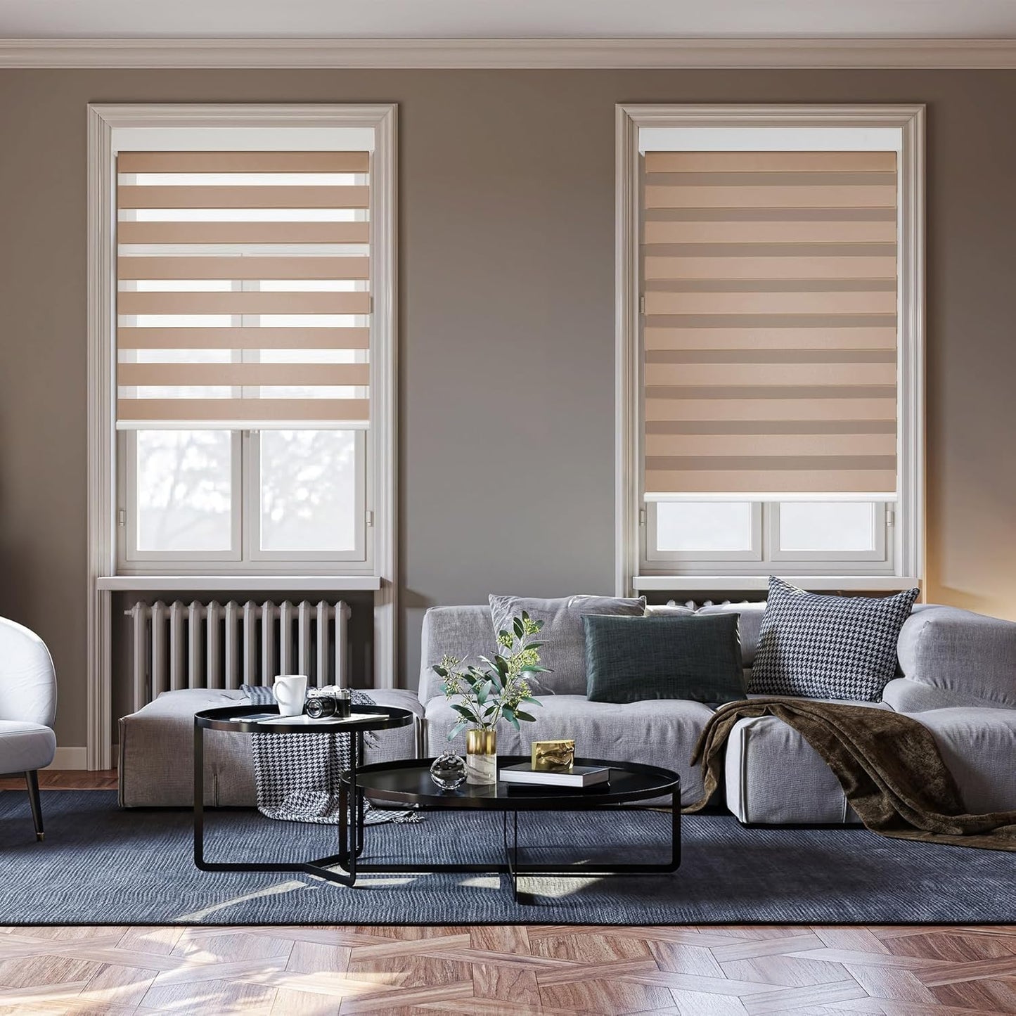 HESTIA Cordless Zebra Blinds Light Filtering Roller Shades UV Blocking Blackout Privacy Indoor Window Blind for Home Office Day and Night, Beige,32" W x 54" H