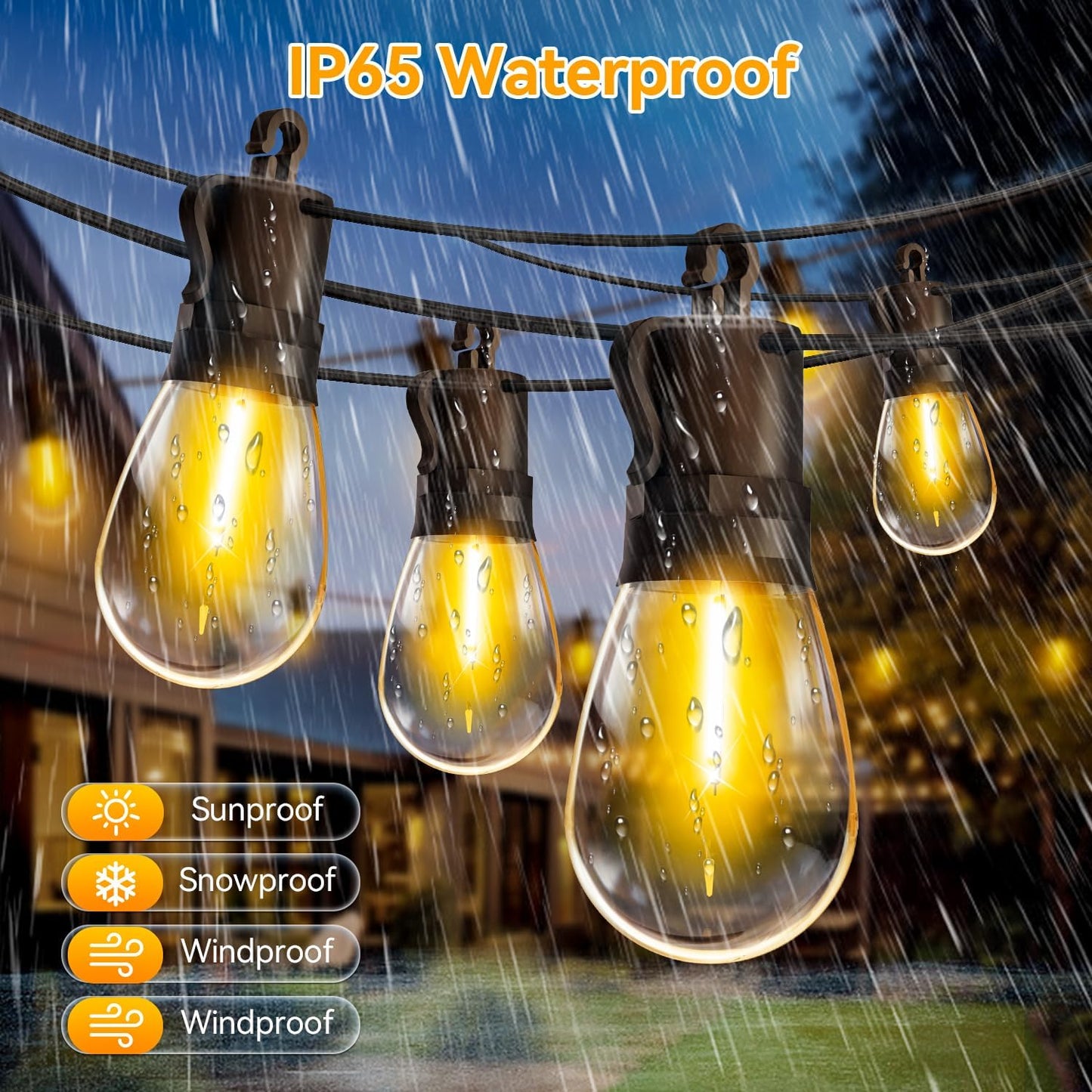 Outdoor String Lights Patio LED Light Outside - 30M 28+2 S14 LED 100ft Porch Lighting IP65 Waterproof