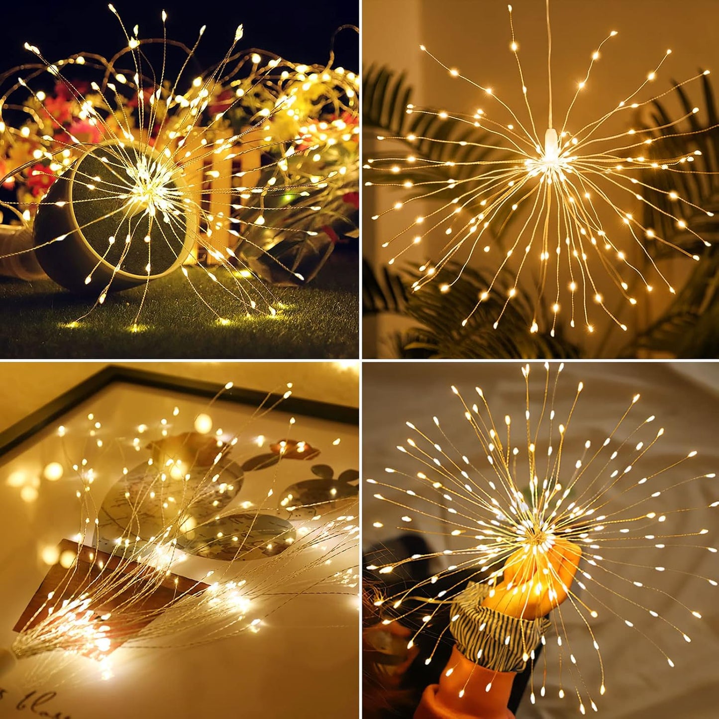 Techip 4 Pcs 225Led Lights Battery Operated Fairy Lights Copper Wire with Remote 8 Modes Wedding Hanging String Lights Christmas Decorative Lights Outdoor Indoor Decoration,Warm White