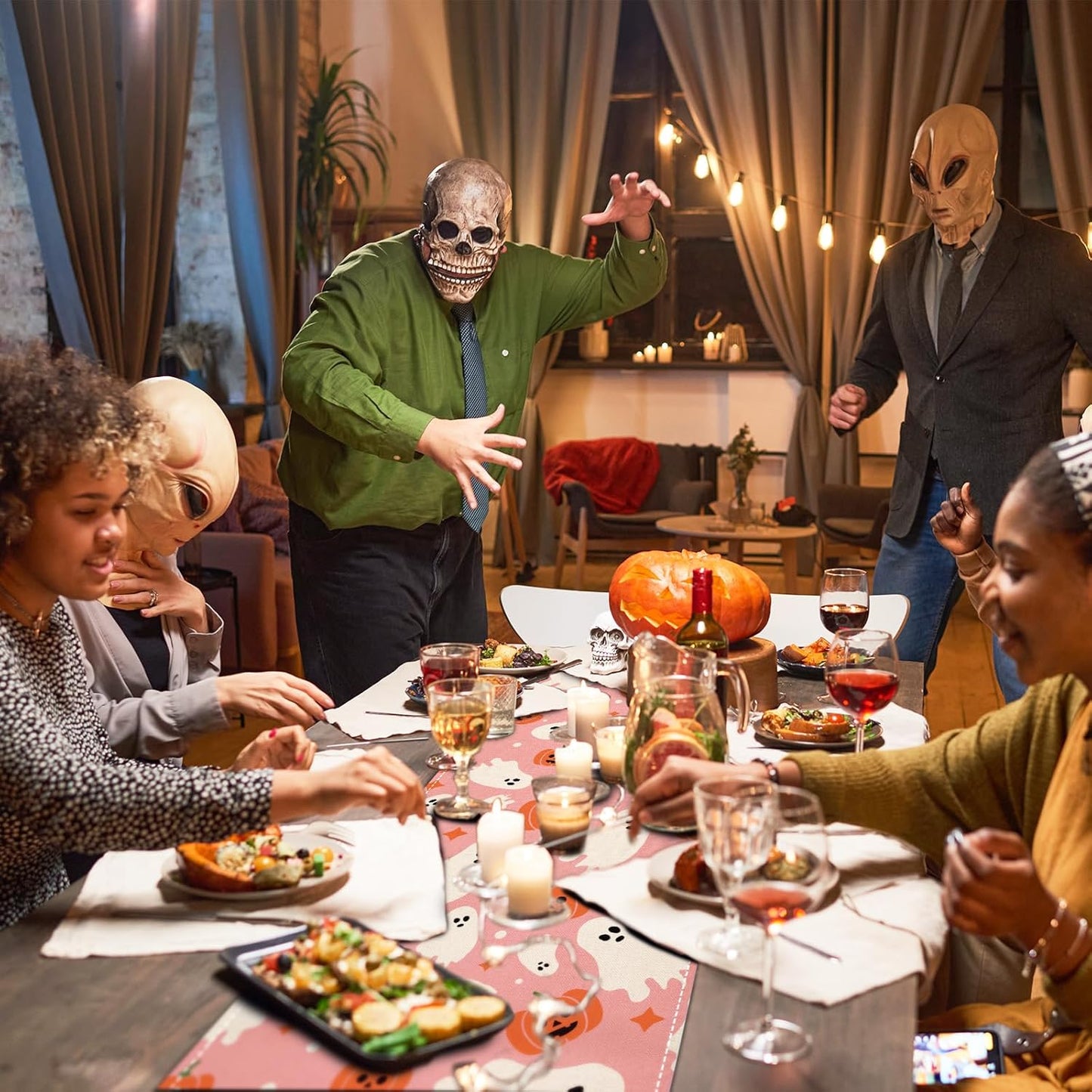 AnyDesign Pink Halloween Table Runner Cute Ghost Table Cover Spooky Halloween Kitchen Dining Table Decoration for Indoor Outdoor Home Party Supplies, 13 x 72 Inch