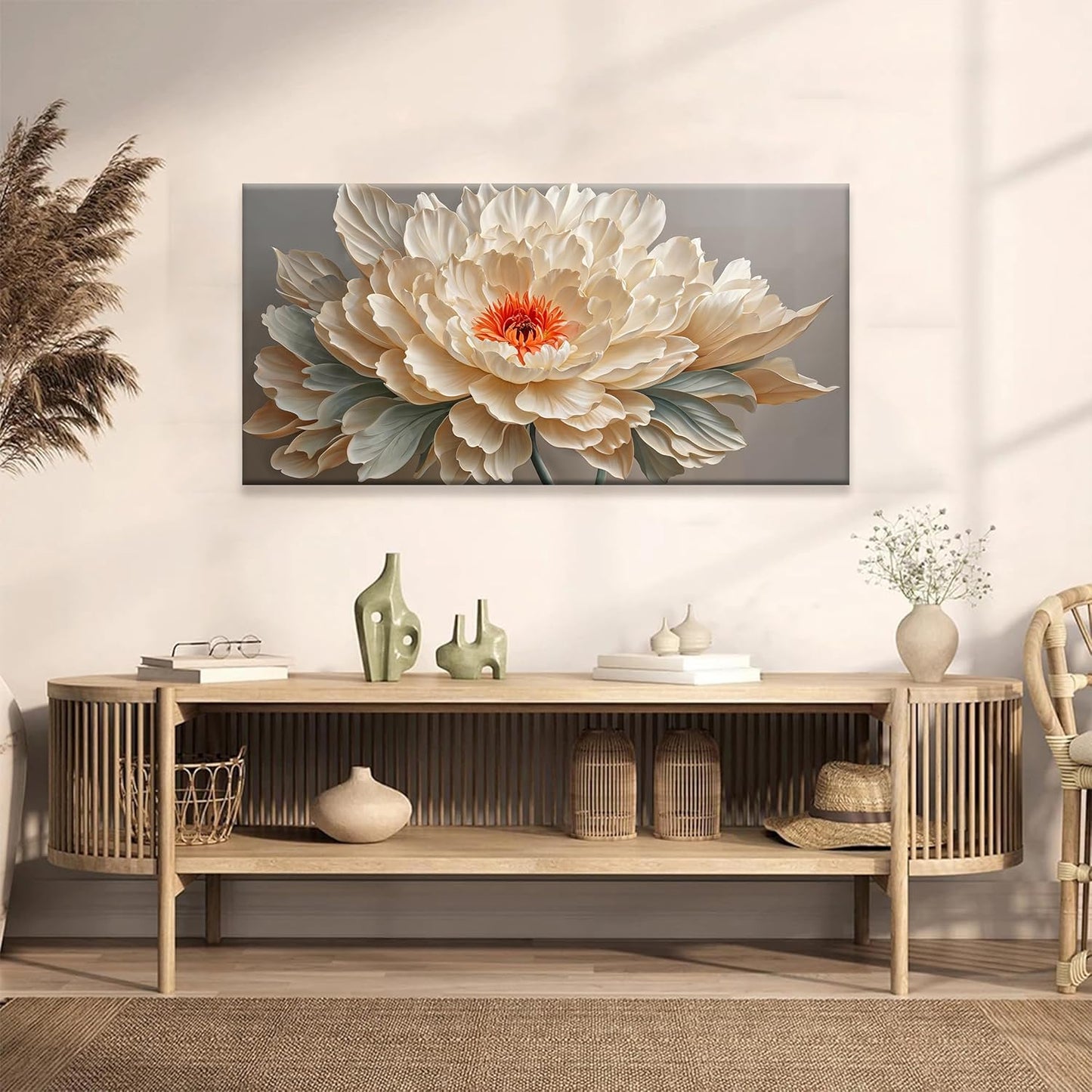 QSQ Canvas Art Wall Decor Yellow Floral Wall Art For Living Room Modern Canvas Decor White Flower Wall Art Prints Pictures For Bedroom Hotel Home Decoration 24 X 48 Inch