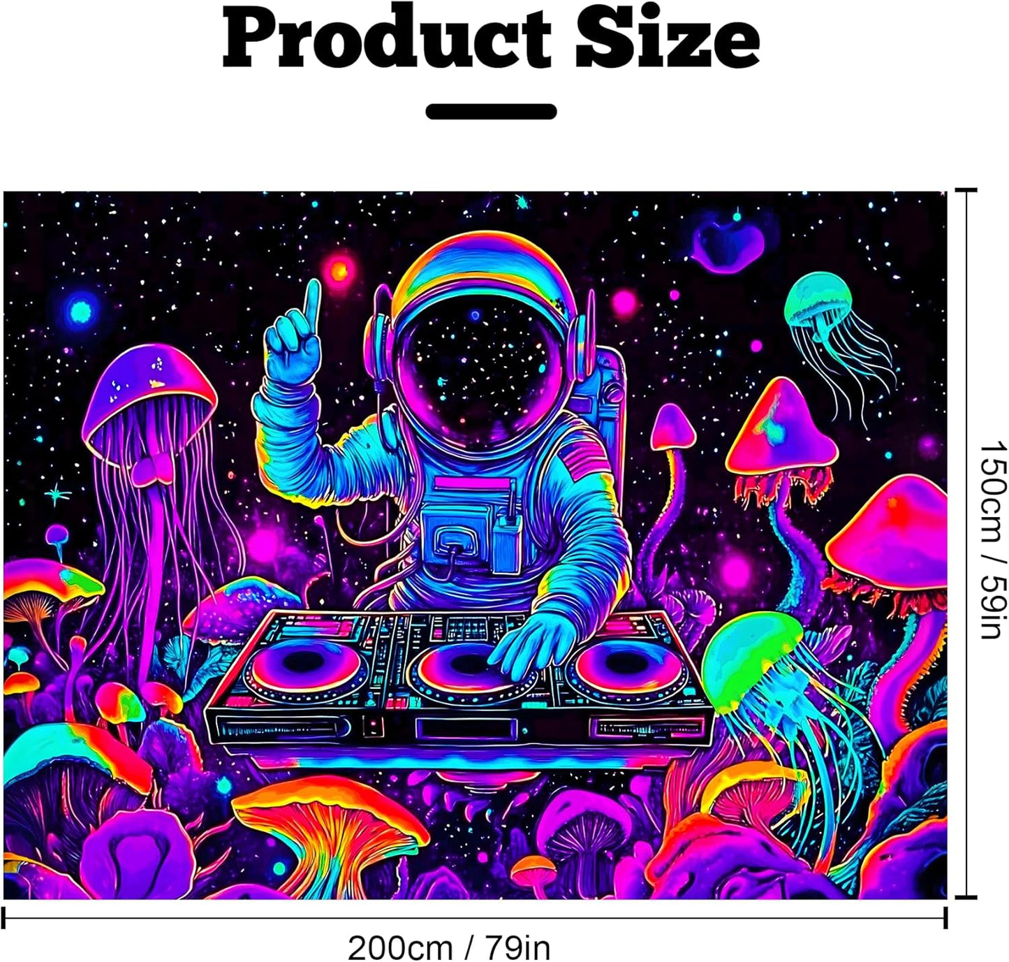 BVBOX Astronaut Space Blacklight Tapestry 79"x59", UV Reactive Astronaut DJ Universe Galaxy Planet Glow in Dark Music Tapestries, Black Light Neon Upright Poster Wall Hanging Backdrop Decor for Bedroom Living Room